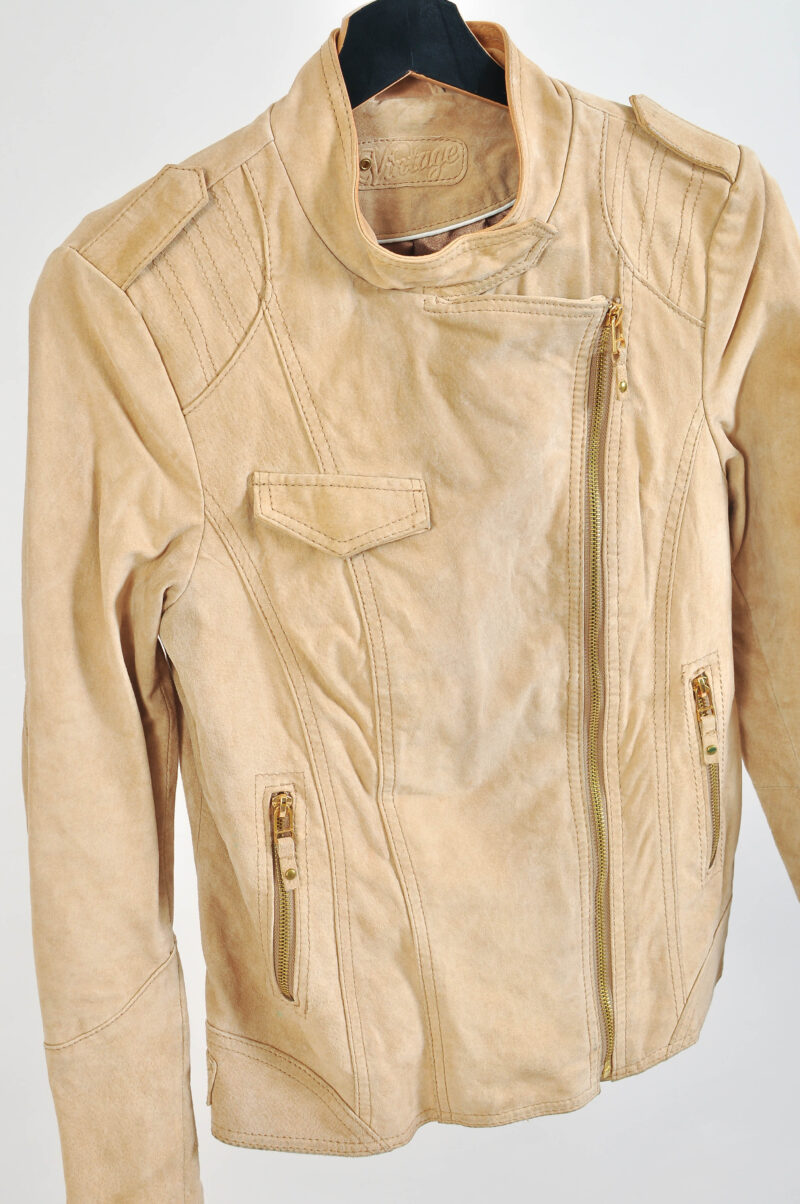 Vintage 00s Suede Racer Jacket XS-S – Real Leather - Image 3
