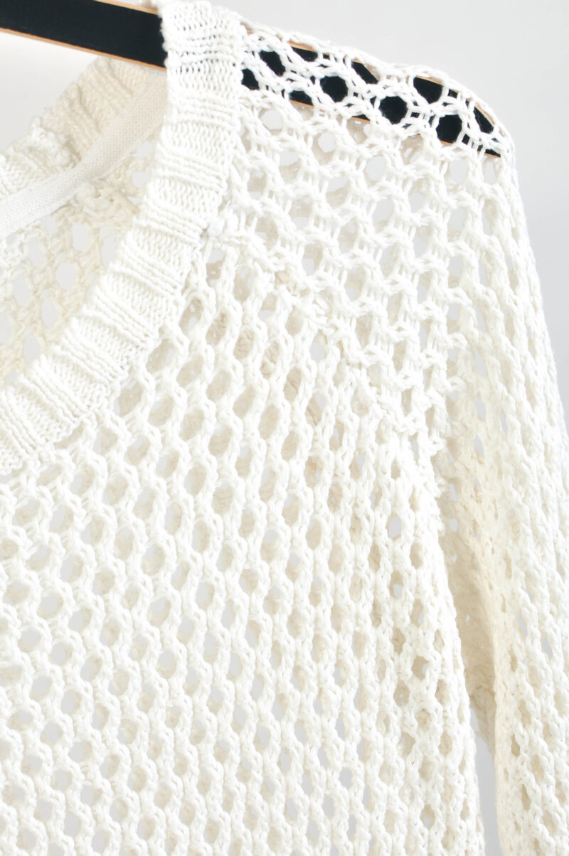 Vintage 00s Sheer Crocheted White Top | Long Sleeve S–M - Image 3