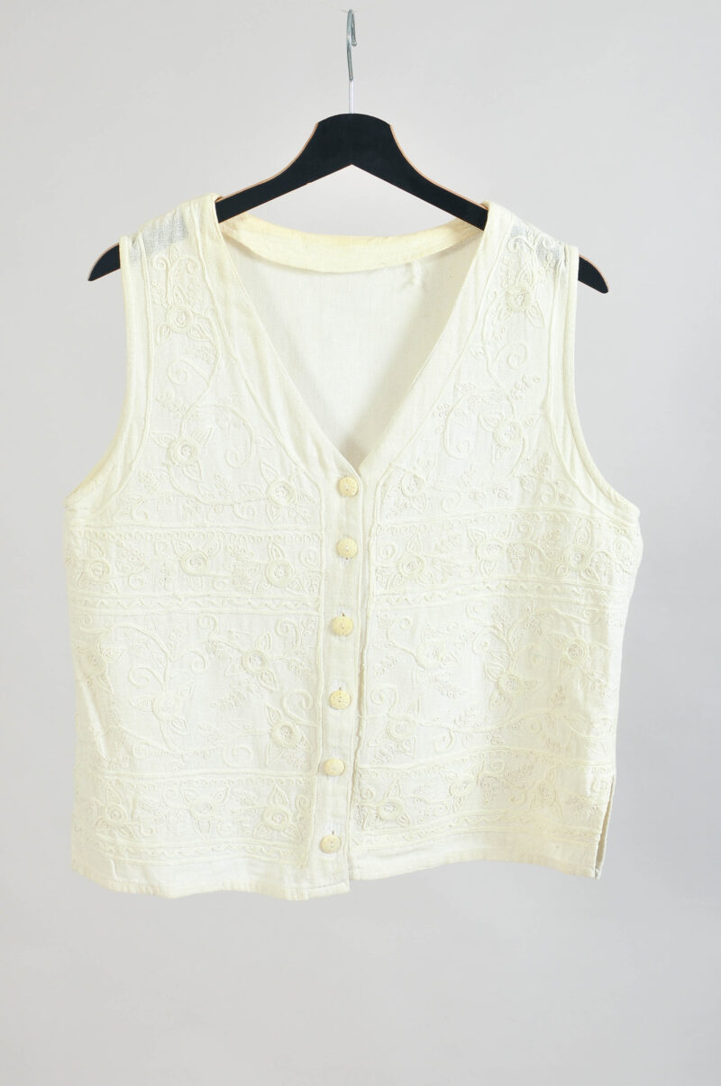 Vintage 00s Linen Embroidered Vest – Boho M/L Fit