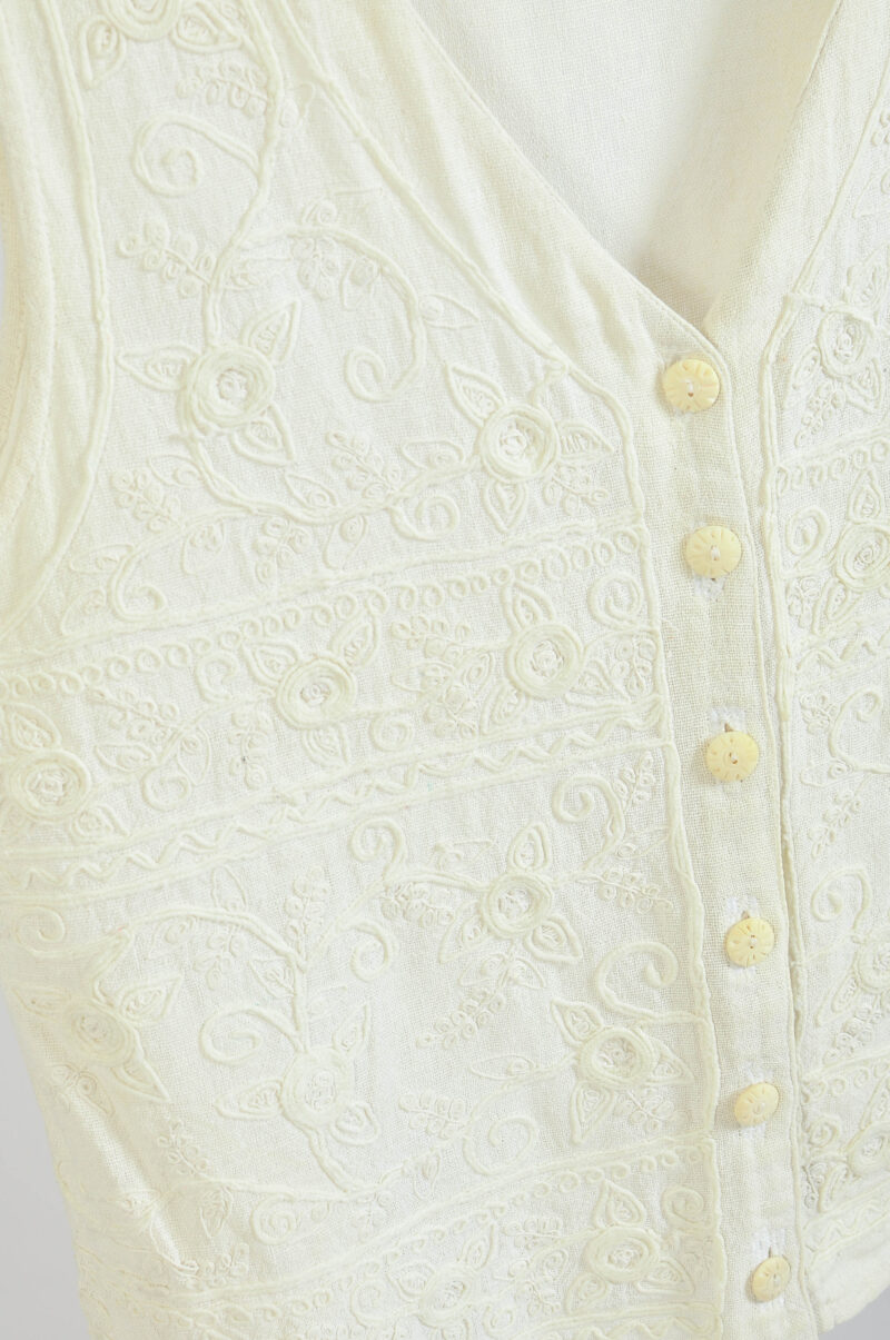 Vintage 00s Linen Embroidered Vest – Boho M/L Fit - Image 3