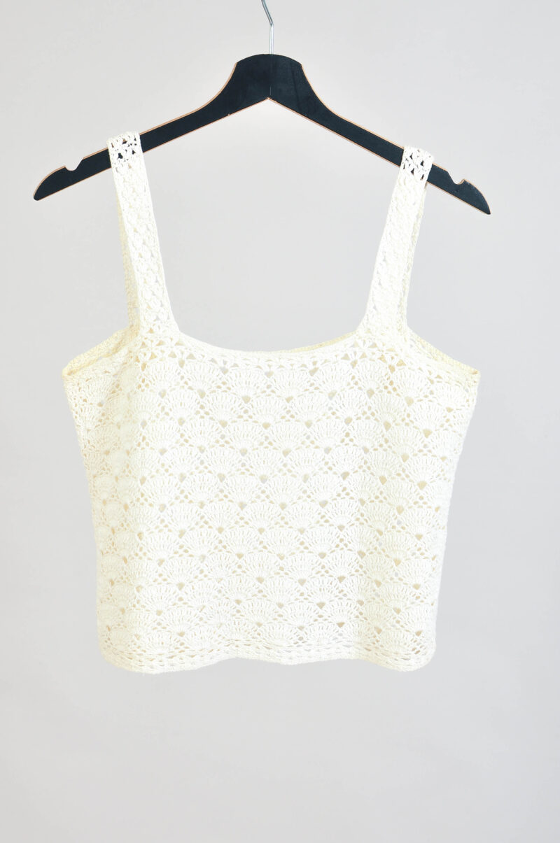 Vintage 00s White Handmade Crocheted Cotton Top – Fits S to M