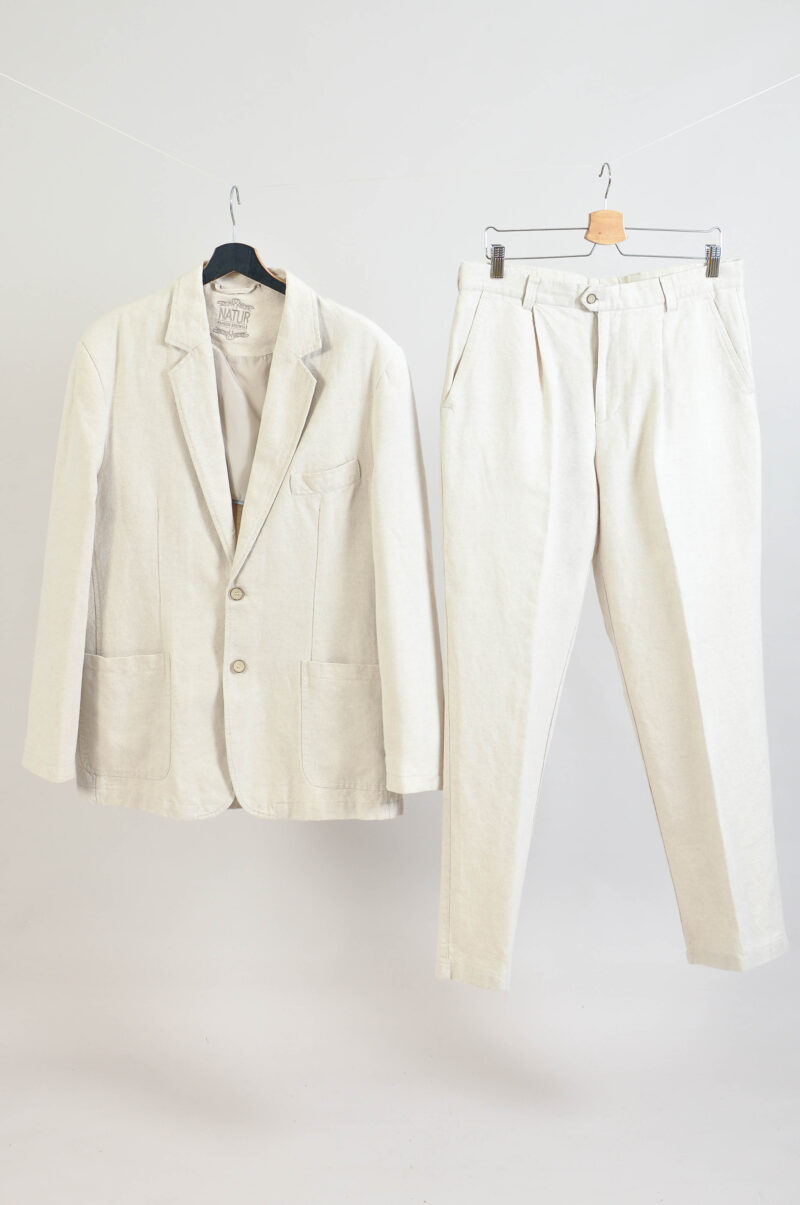 Vintage 00s Natur Linen Suit Size 42-44 – Classic Suit