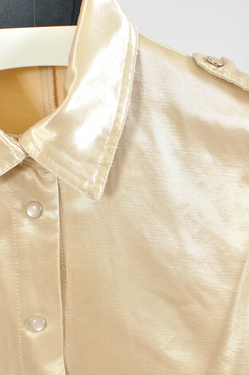 Vintage 00s Gold Shirt | Y2K Metallic Blouse | Size M–L - Image 4