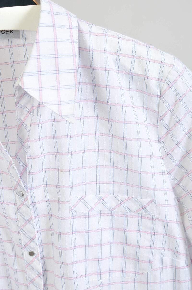 Vintage 90s White Checkered Shirt | Size L–XL - Image 4