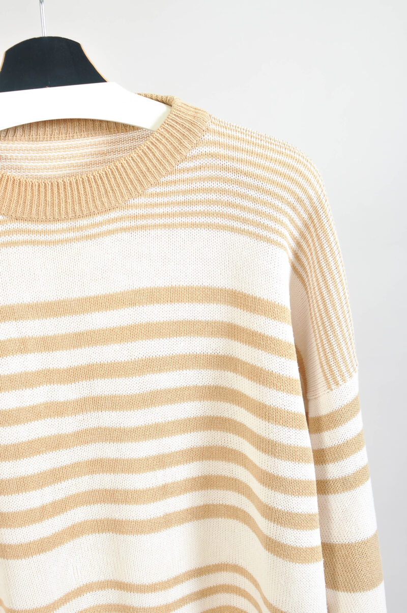 Vintage 90s Oversized Striped Beige Jumper | Unisex M–XL - Image 4