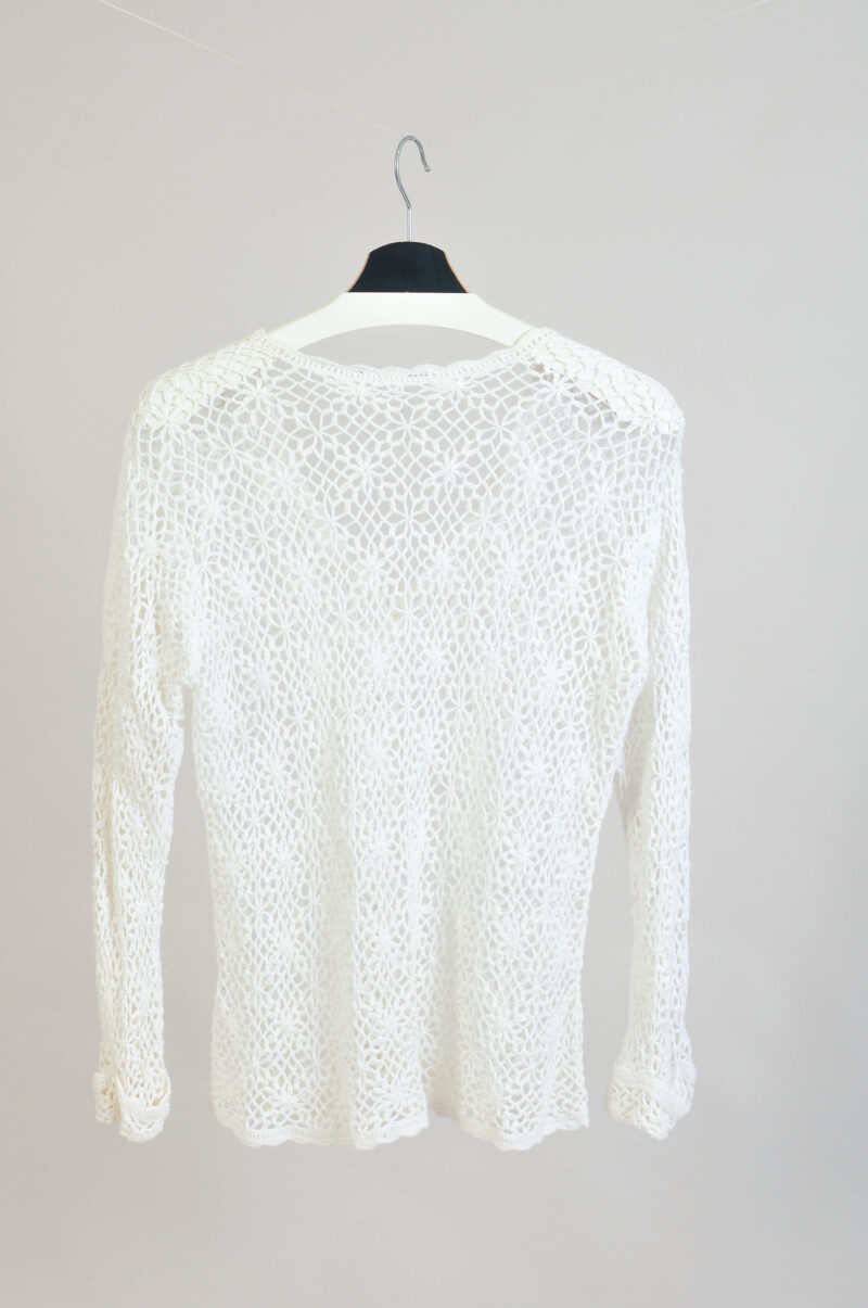 Vintage 00s Handmade White Crochet Cardigan | M–L Fit - Image 4