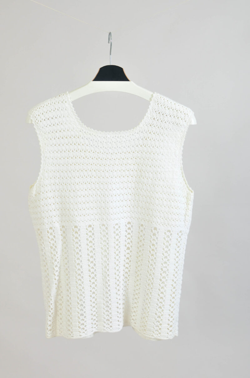 Vintage 00s Handmade White Crocheted Top – Boho | M–L Fit - Image 5