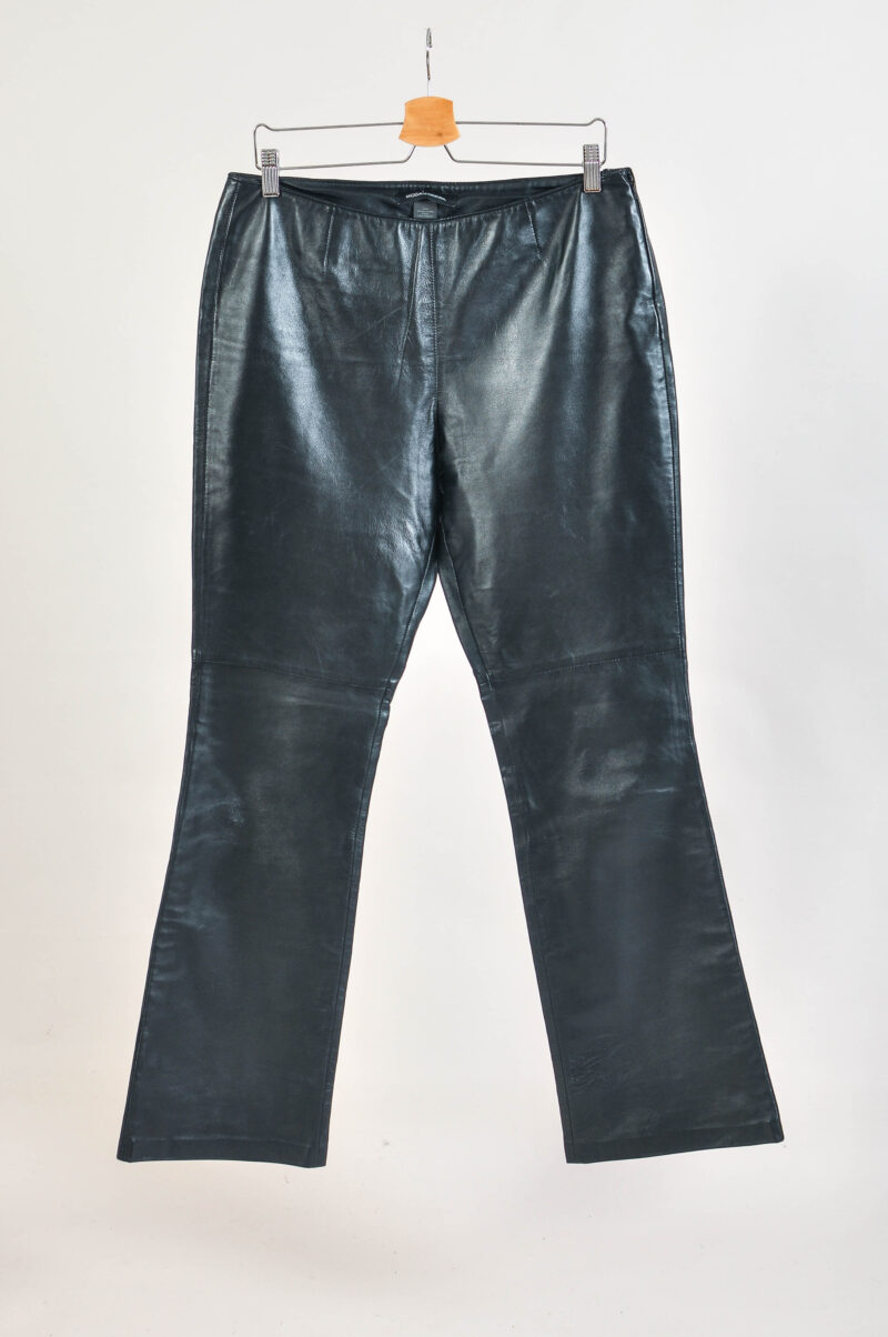Vintage 00s Real Leather Flare Trousers in Black – Size 12