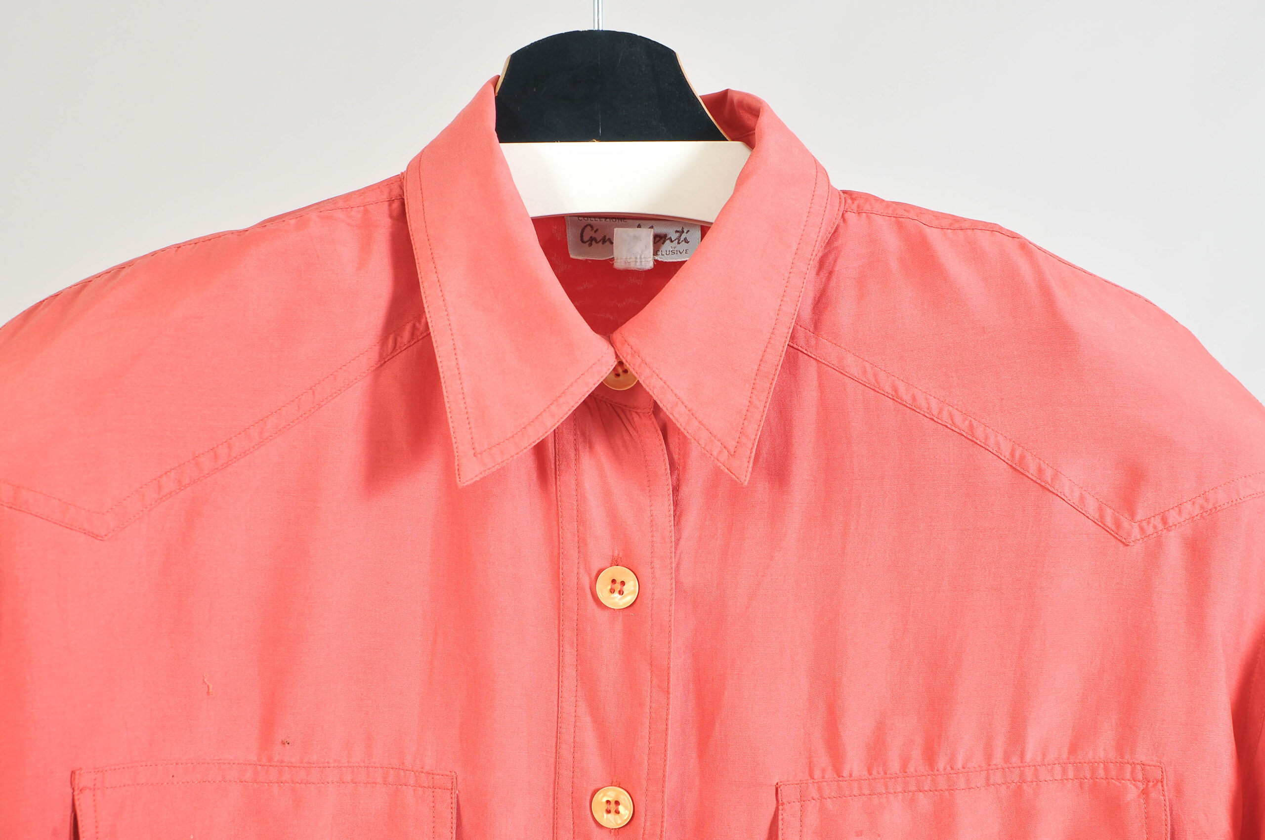 Vintage 90s Pink Silk Blouse with Shoulder Pads – Size L - Image 3