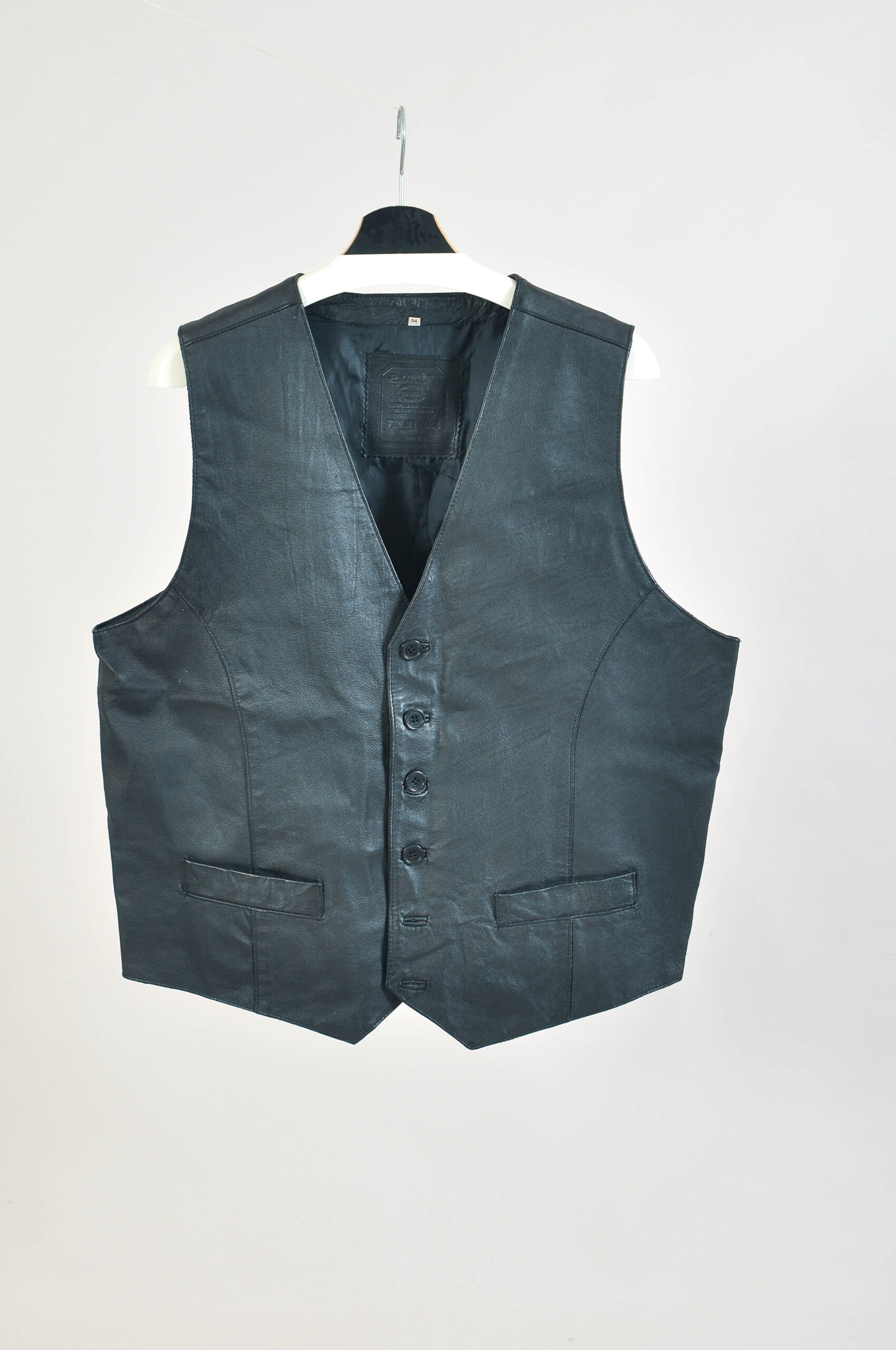 Vintage 90s Black Real Leather Vest – Size 54