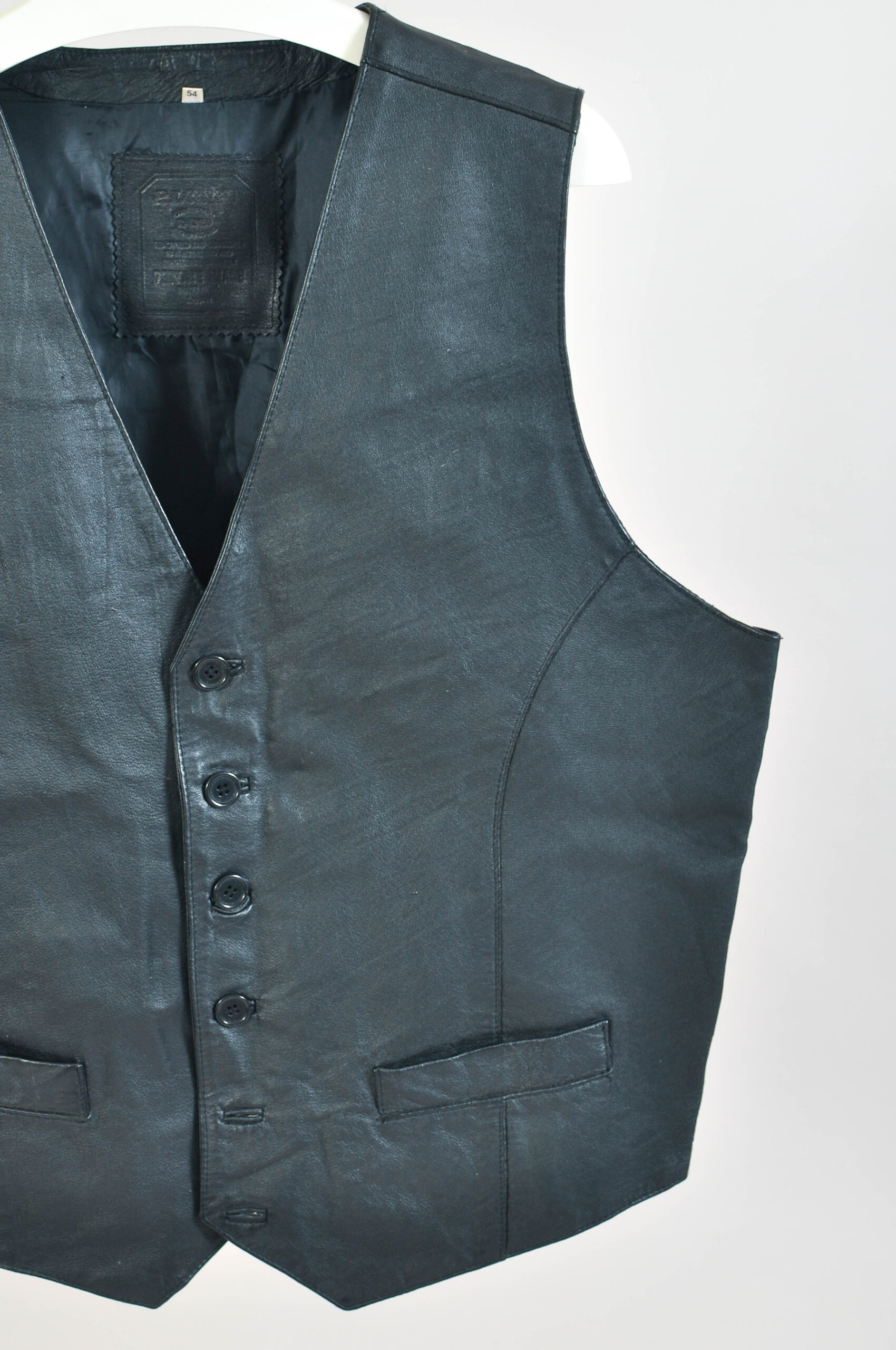 Vintage 90s Black Real Leather Vest – Size 54 - Image 3