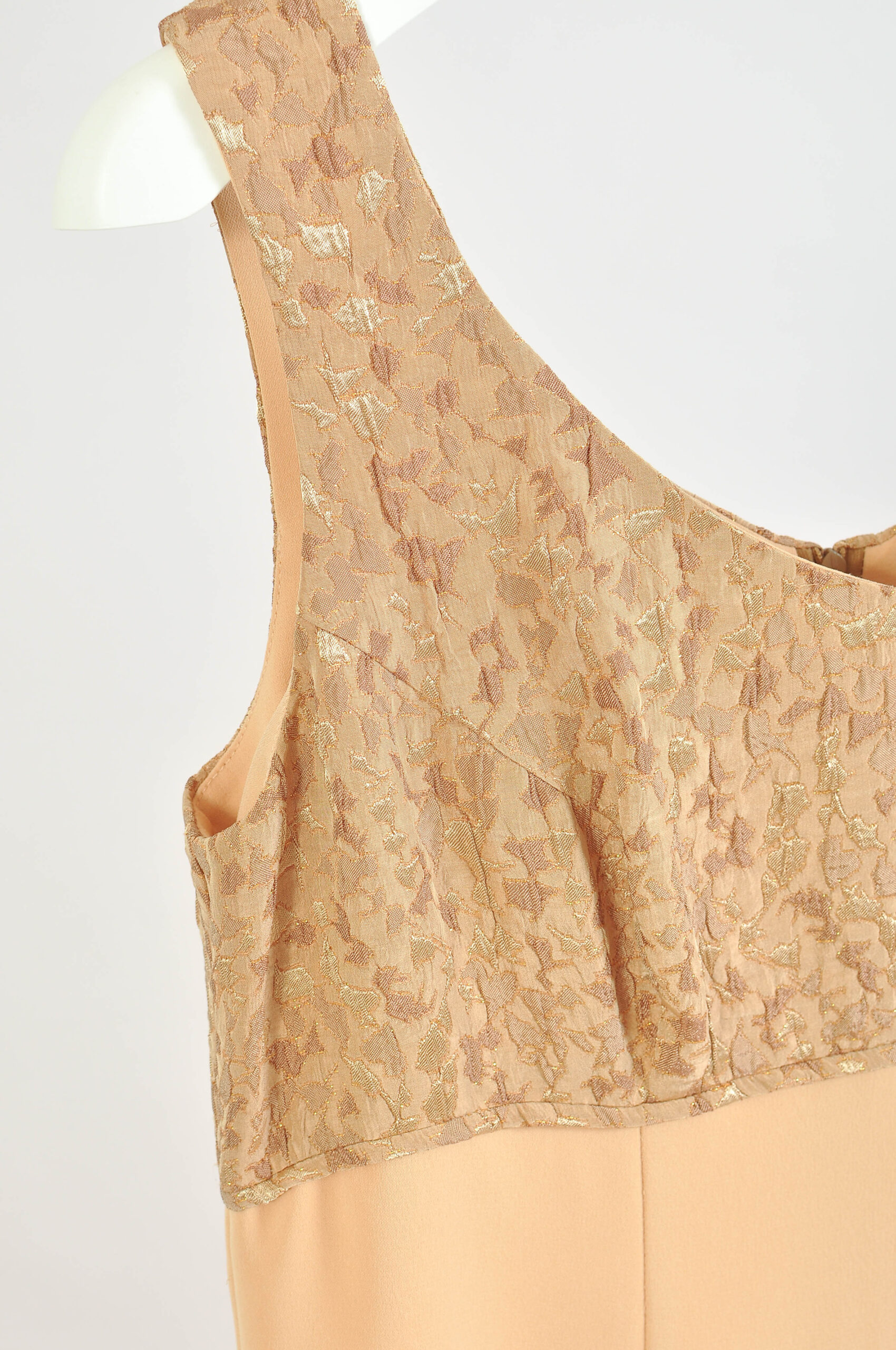 Vintage 00s Beige & Gold Maxi Evening Dress – L - Image 3