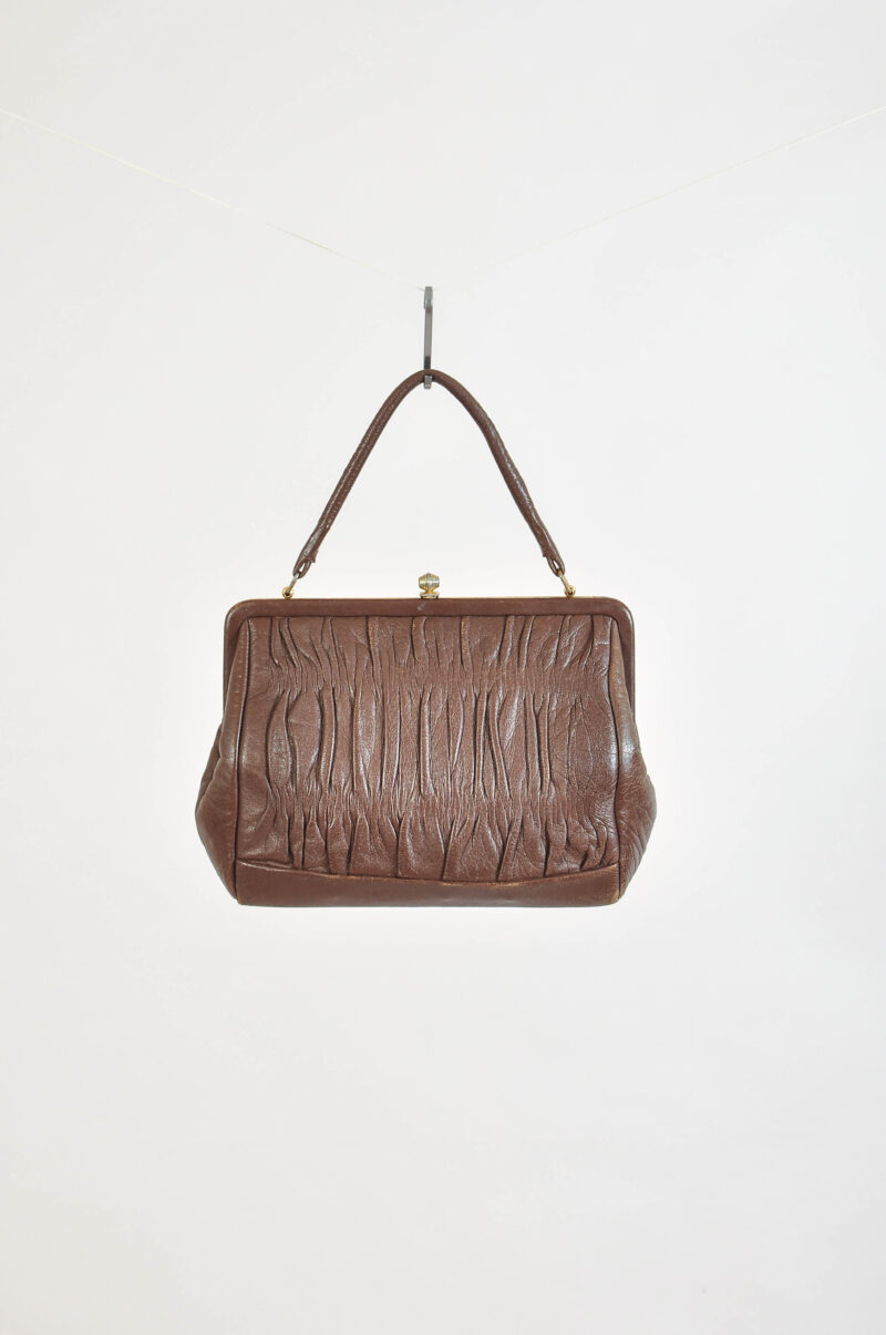 Vintage 80s Brown Real Leather Bag – Retro Shoulder Purse