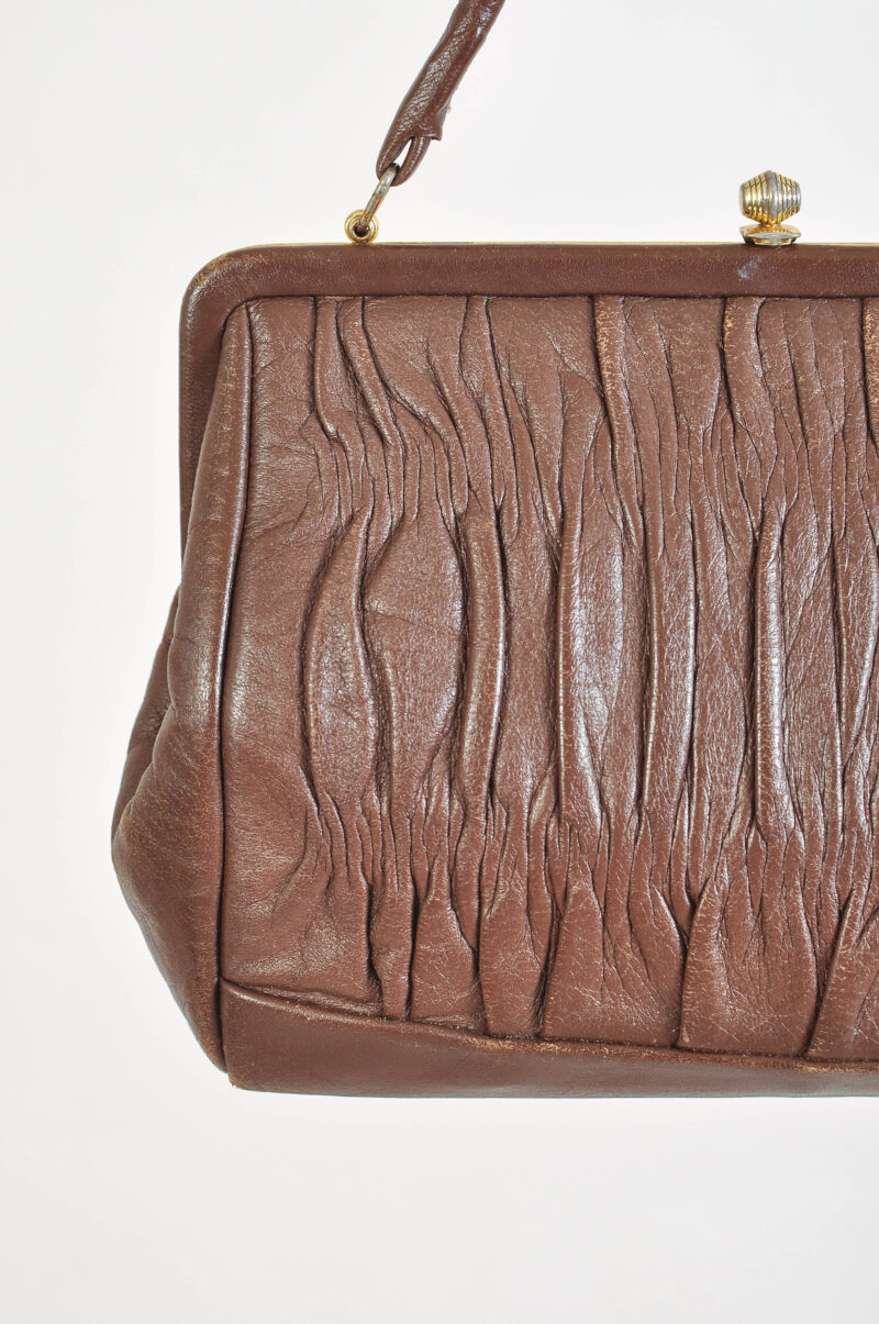 Vintage 80s Brown Real Leather Bag – Retro Shoulder Purse - Image 3