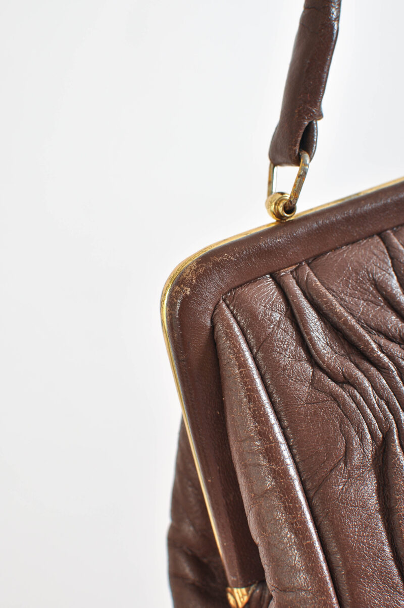 Vintage 80s Brown Real Leather Bag – Retro Shoulder Purse - Image 4