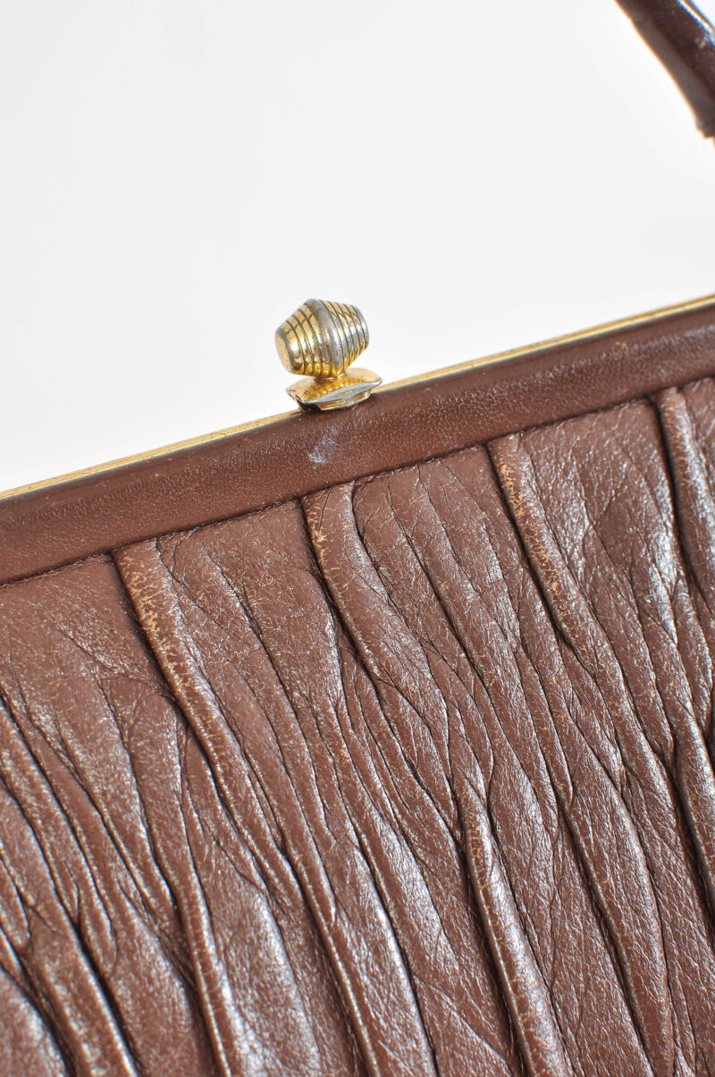 Vintage 80s Brown Real Leather Bag – Retro Shoulder Purse - Image 5
