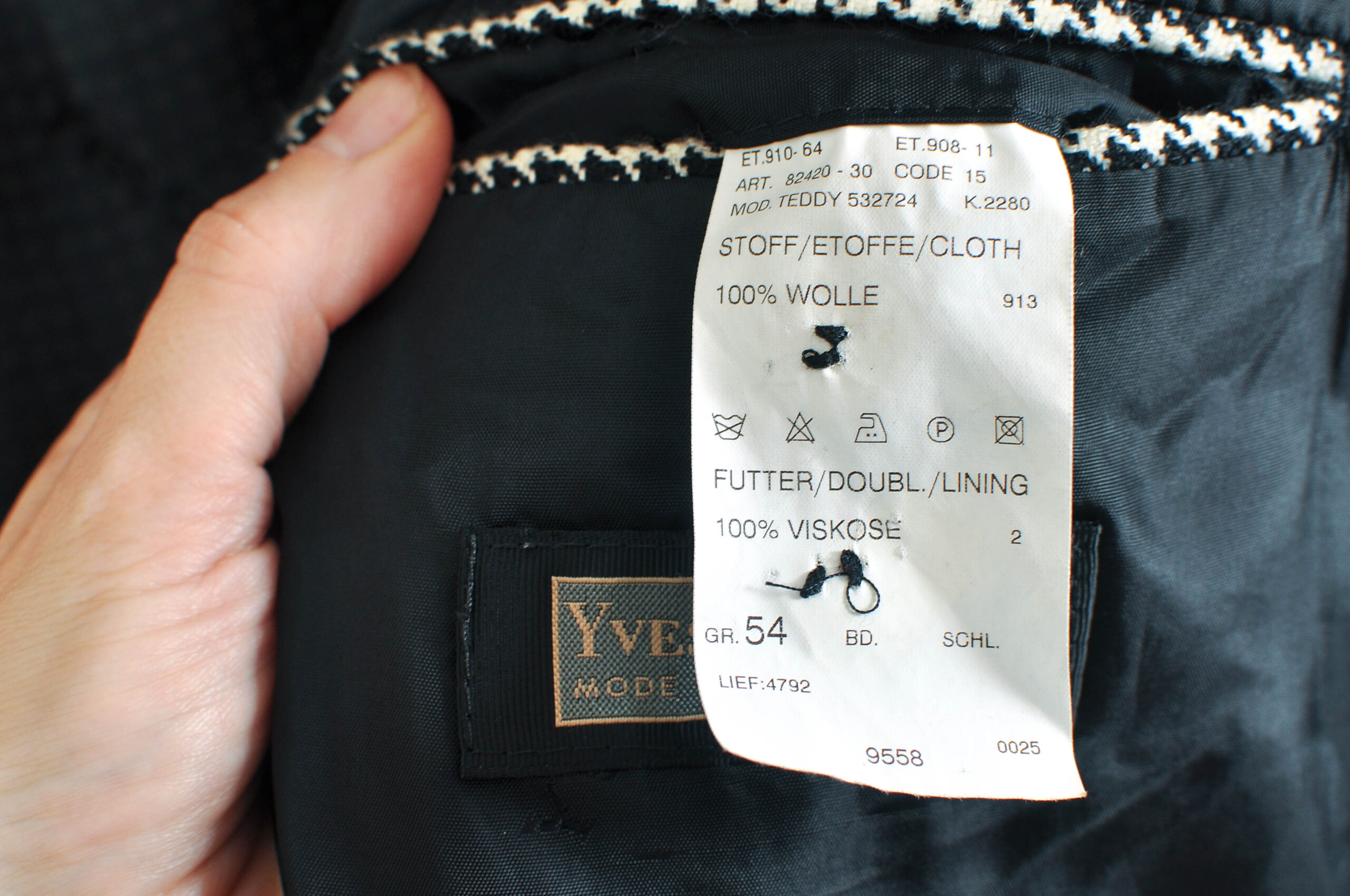 Vintage 90s Black & White Wool Blazer – Size 54 – - Image 6