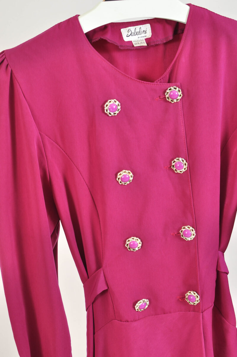 Vintage 80s Purple Double Buttoned Dress – XS/S - Image 3