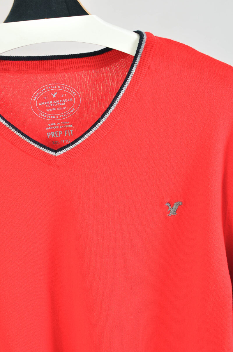 Vintage 00s Red V-Neck Jumper | American Eagle XXL - Image 3