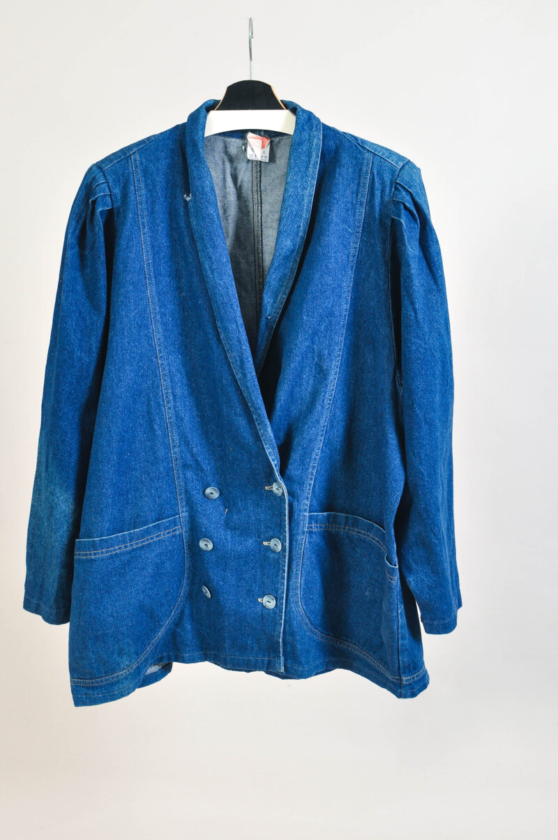 Vintage 80s Oversize Double Breasted Denim Jacket – One Size