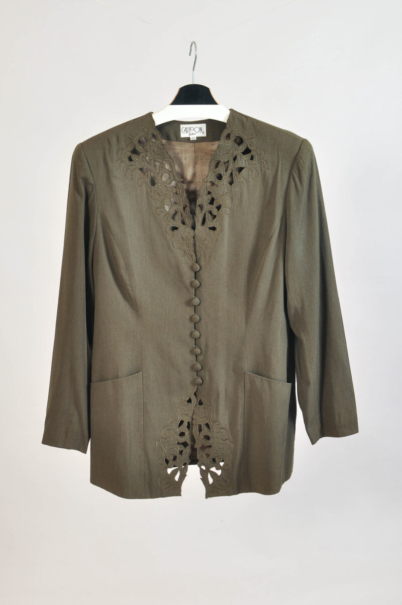 Vintage 80s Dark Green Embroidered Jacket – Cartoon - 42 - Image 2