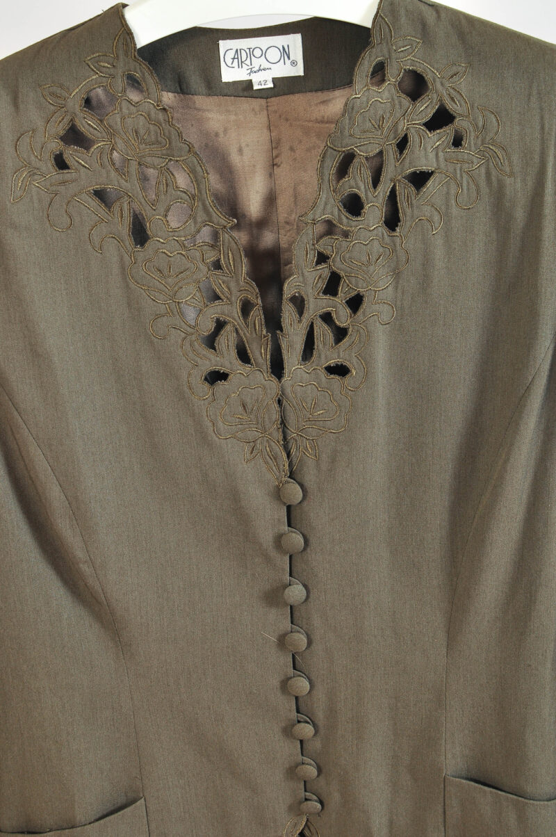 Vintage 80s Dark Green Embroidered Jacket – Cartoon - 42 - Image 3