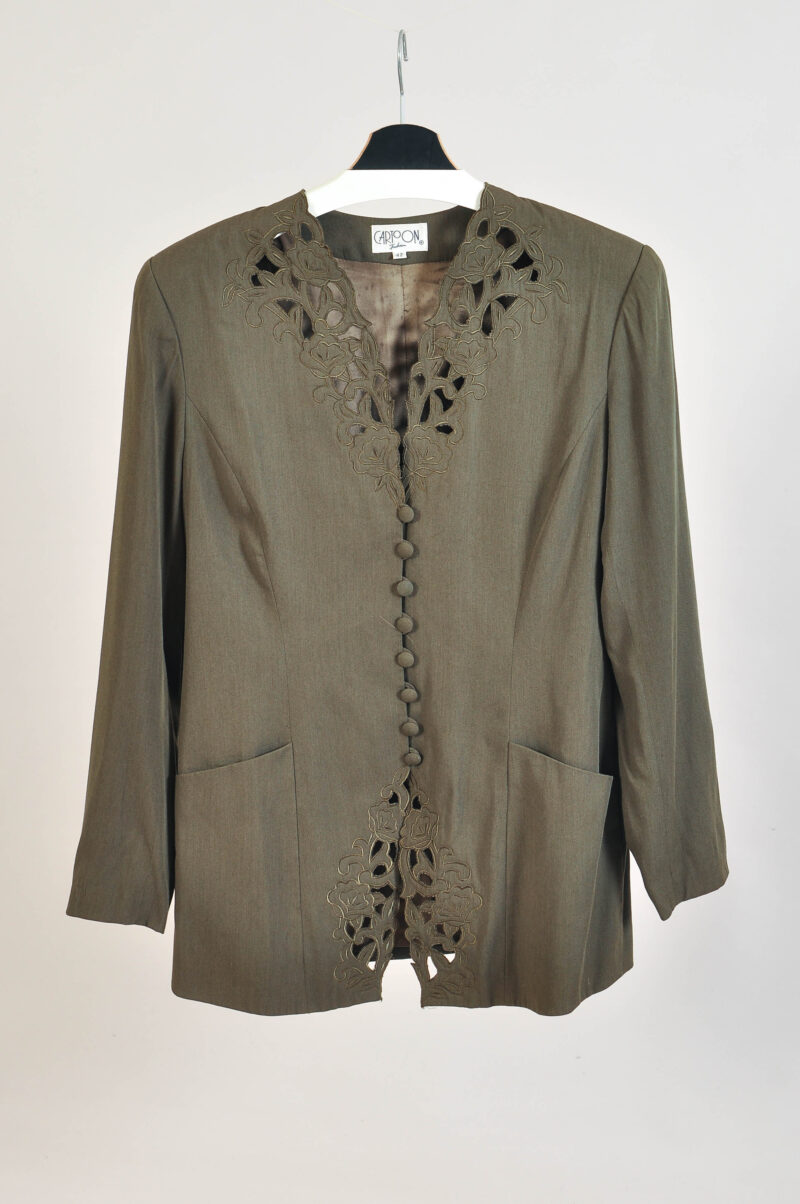 Vintage 80s Dark Green Embroidered Jacket – Cartoon - 42