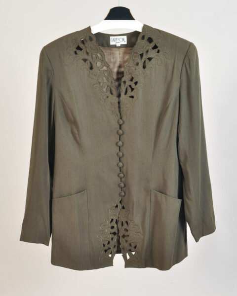 Vintage 80s Dark Green Embroidered Jacket – Cartoon - 42