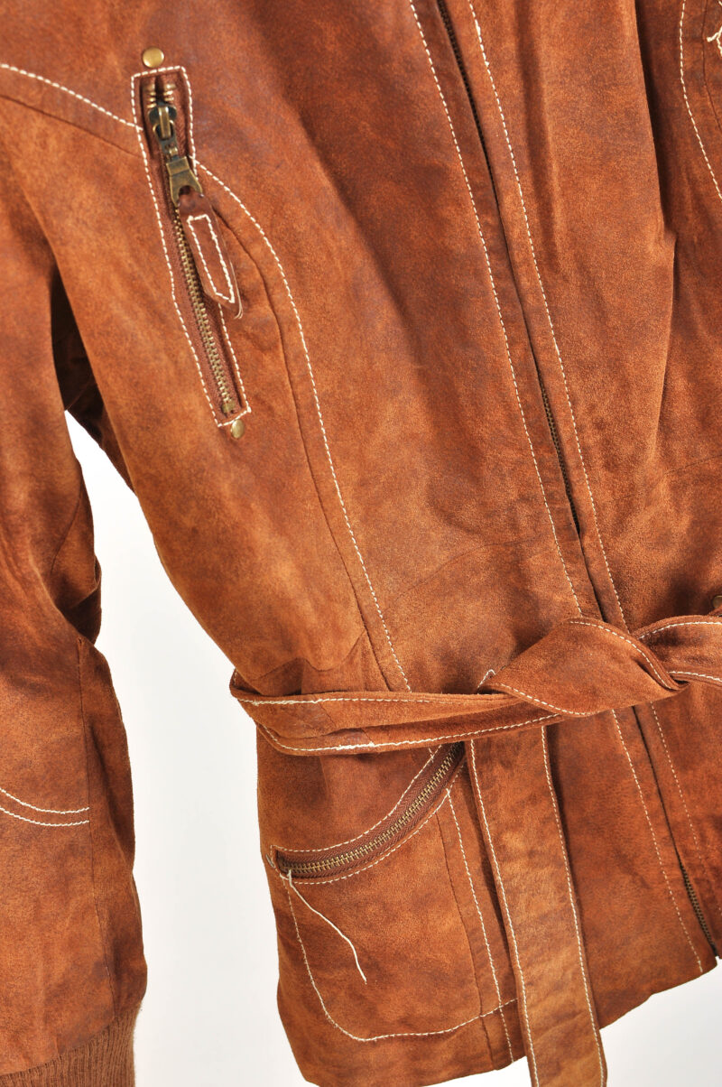 Vintage 00s Brown Suede Leather Jacket – Soho New York Size 40 - Image 4