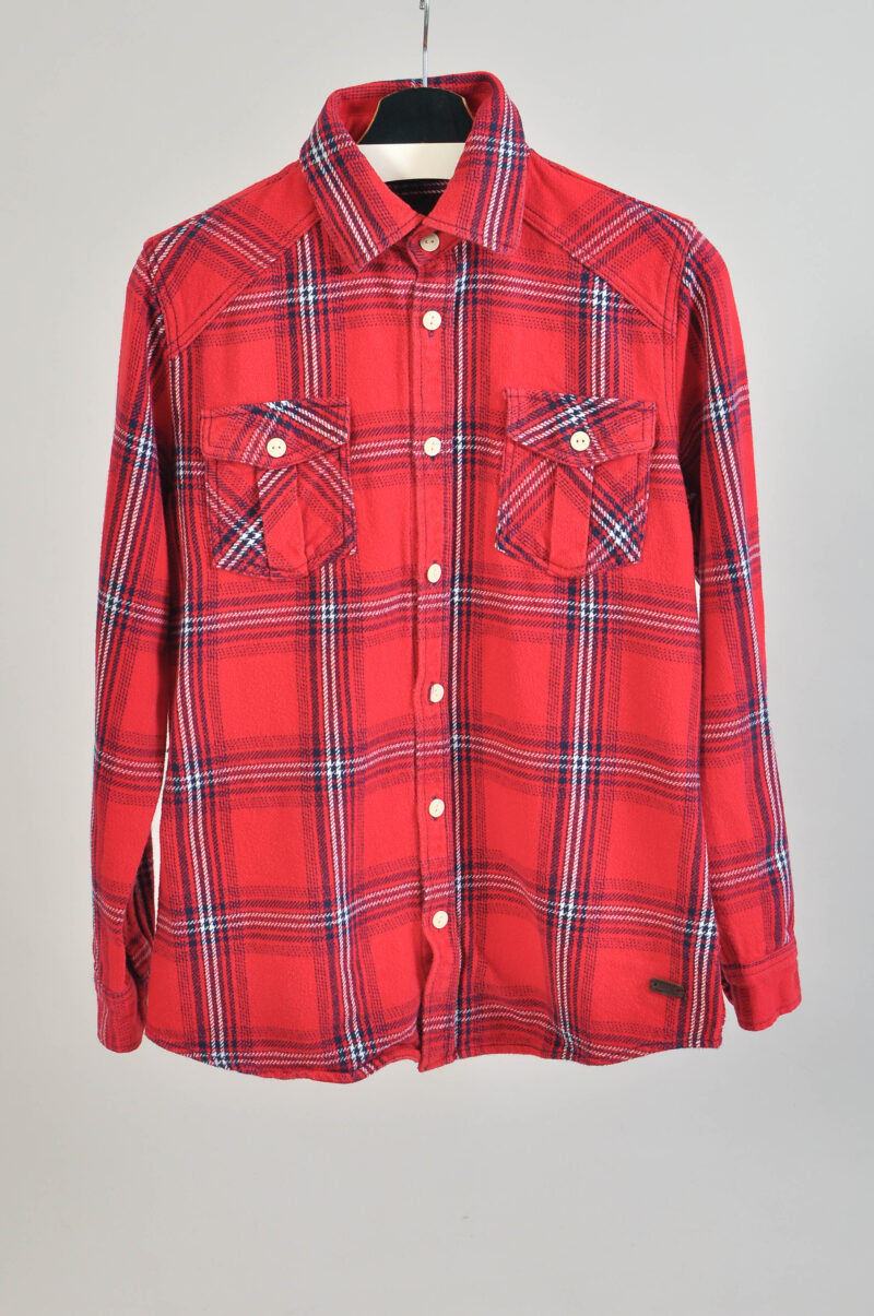 Vintage 00s Red Checkered Flannel Shirt – Size S –