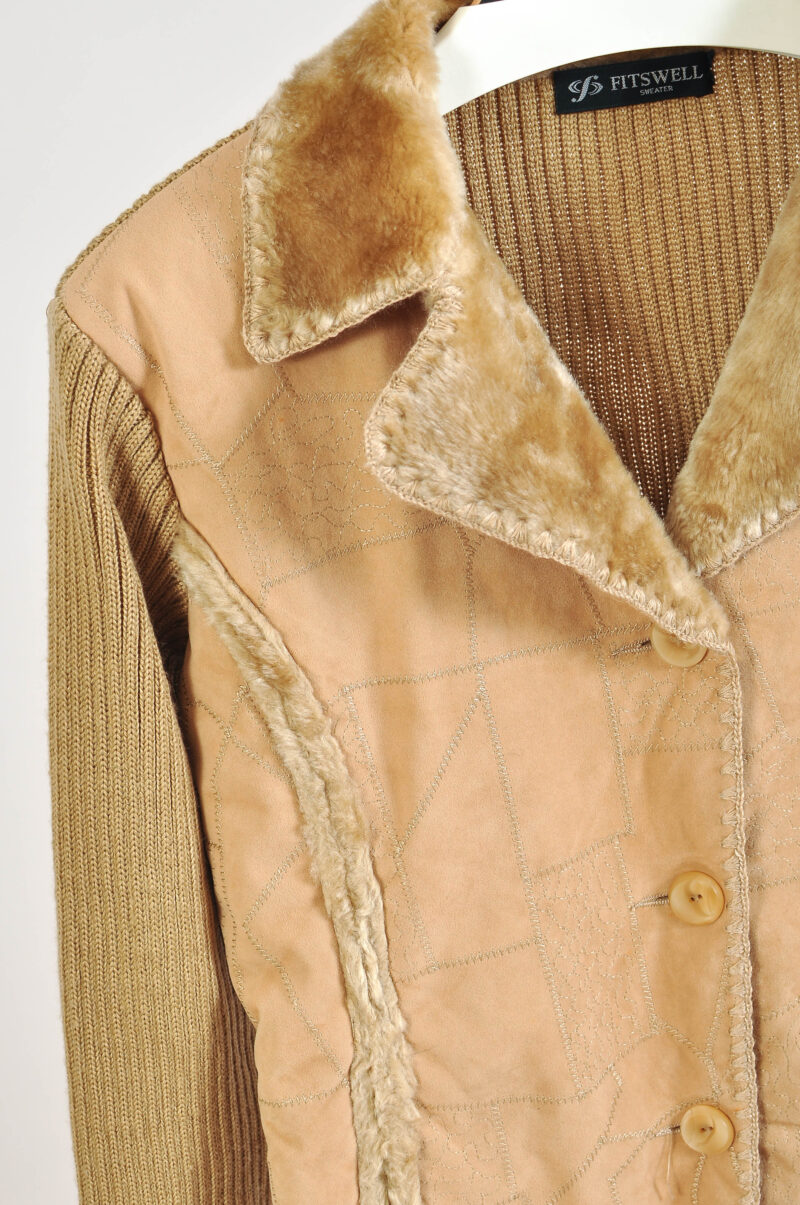 Vintage 00s Beige Faux Suede Jacket by Fitswell | Size L - Image 3