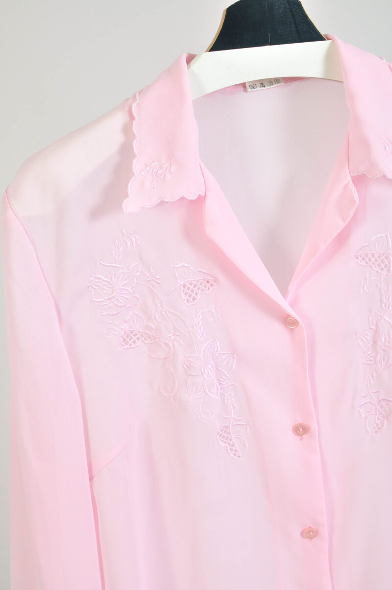 Vintage 80s Light Pink Polyester Blouse – Size 44 - Image 3