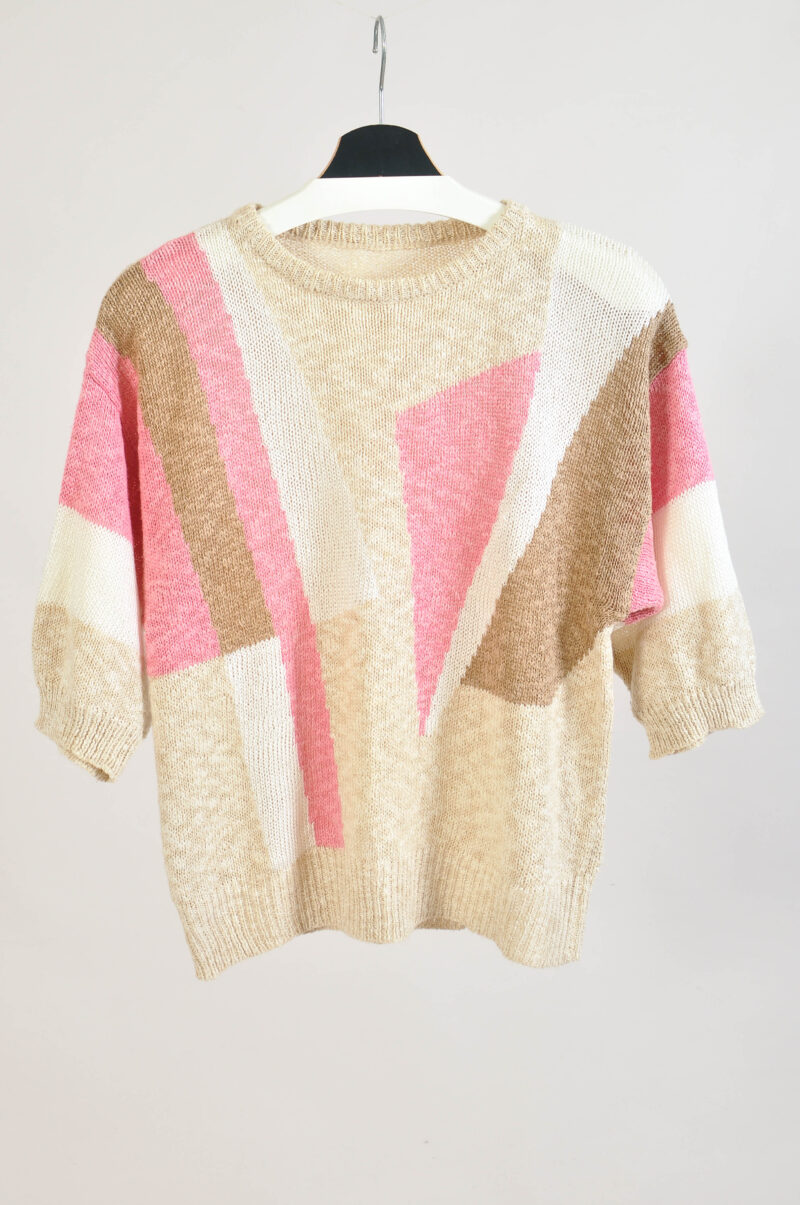 Vintage 80s Light Pastel Knitted Short Sleeve Top – M/L
