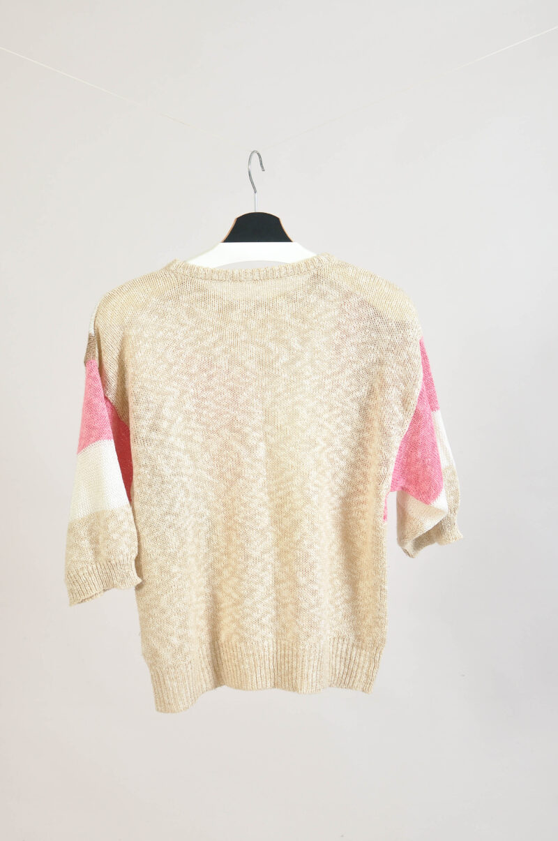 Vintage 80s Light Pastel Knitted Short Sleeve Top – M/L - Image 5