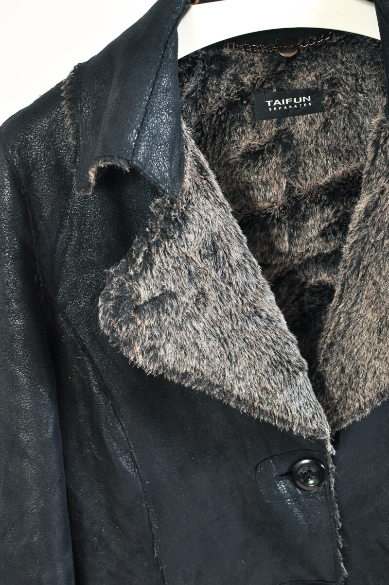 Vintage 00s Black Faux Fur & Faux Suede Leather Coat – 38 - - Image 3