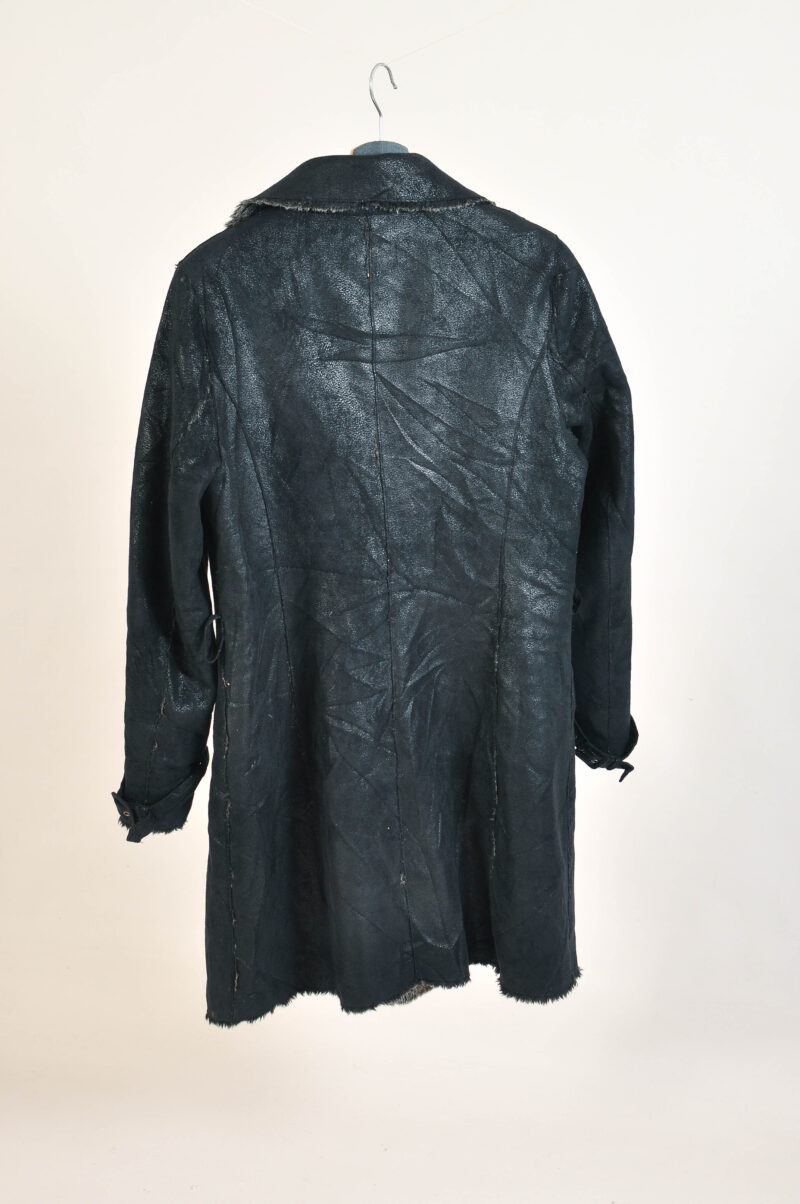 Vintage 00s Black Faux Fur & Faux Suede Leather Coat – 38 - - Image 4