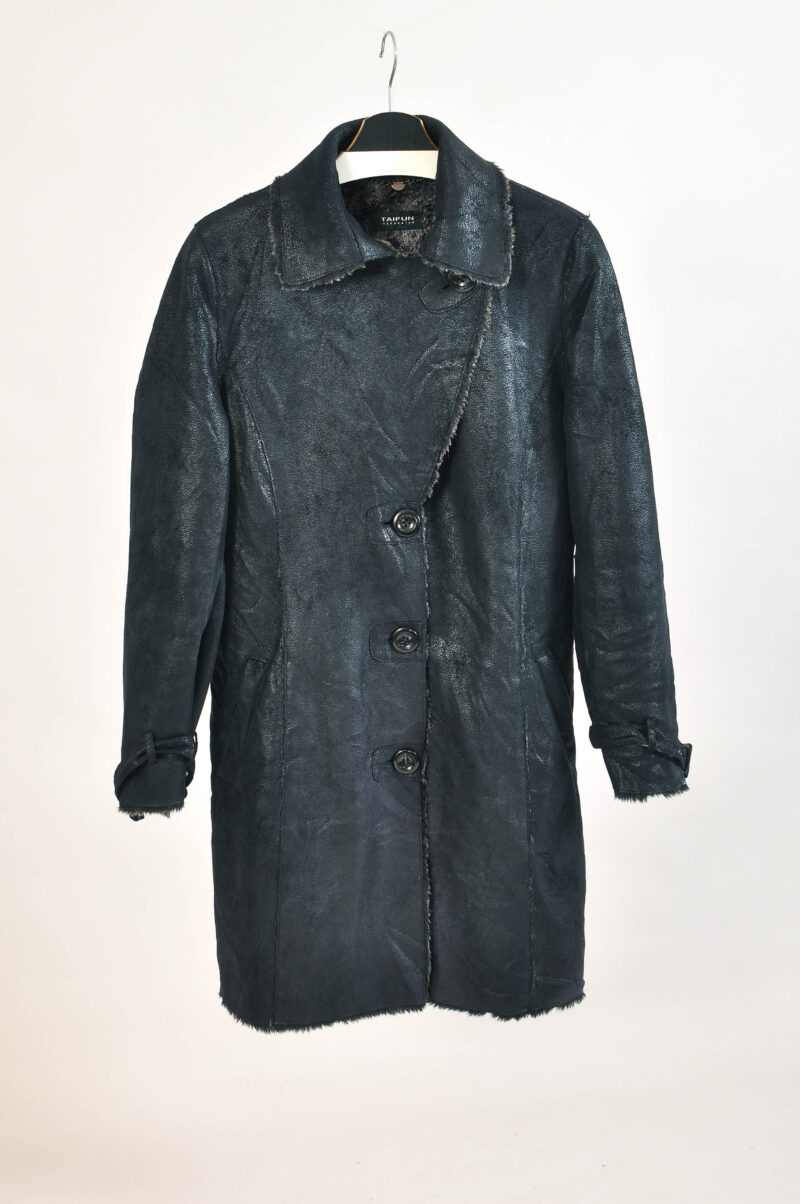 Vintage 00s Black Faux Fur & Faux Suede Leather Coat – 38 - - Image 5