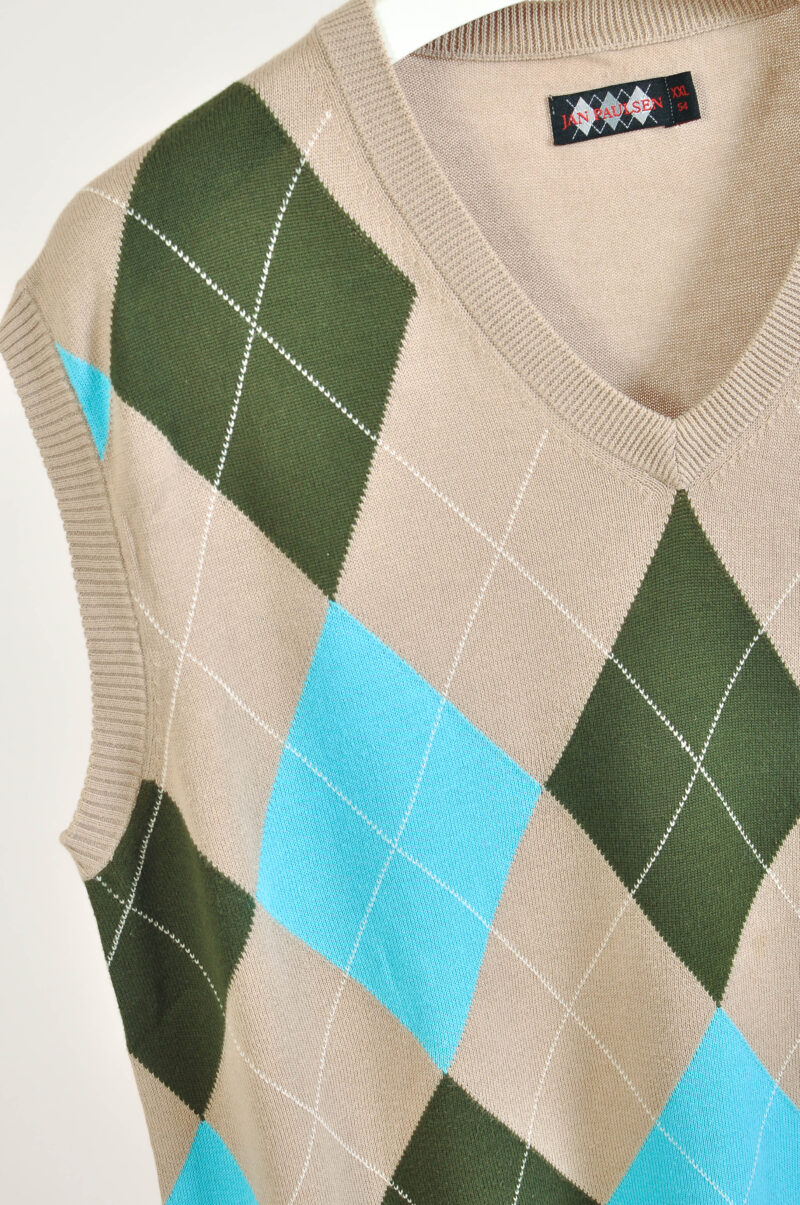 Vintage 90s Jan Paulsen Beige Rhombus Print Vest XXL - Image 3
