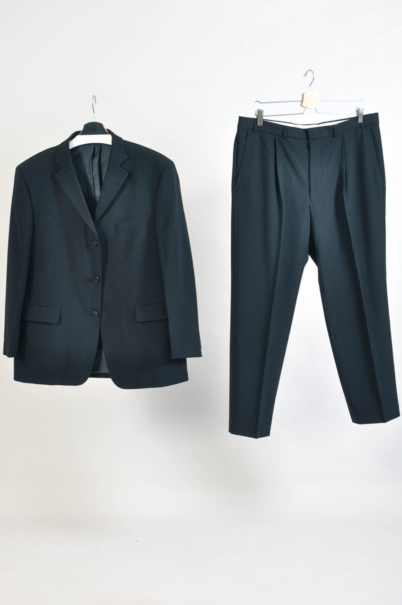 Vintage 90s Marks & Spencer Black Wool Suit Size XXL