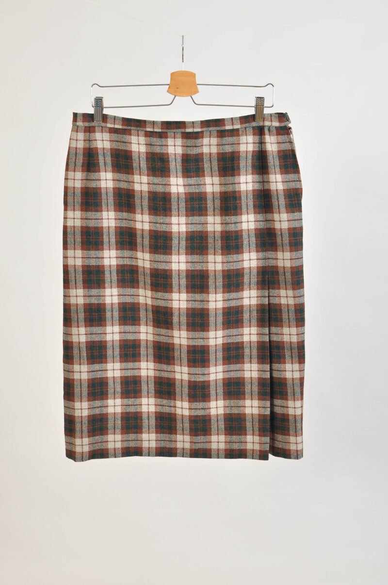 Vintage 90s Checkered Wool Blend Midi Skirt – Size L/XL