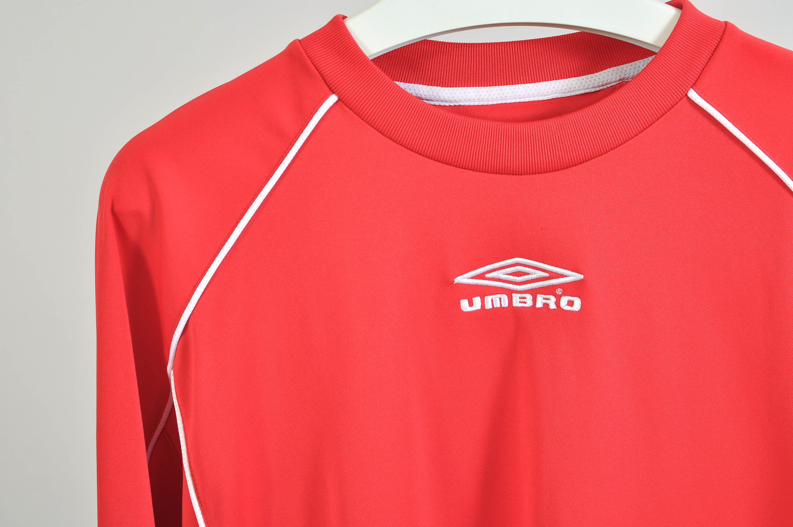 Vintage 00s Umbro Long Sleeve Sport Top Red | Jersey XXL - Image 3