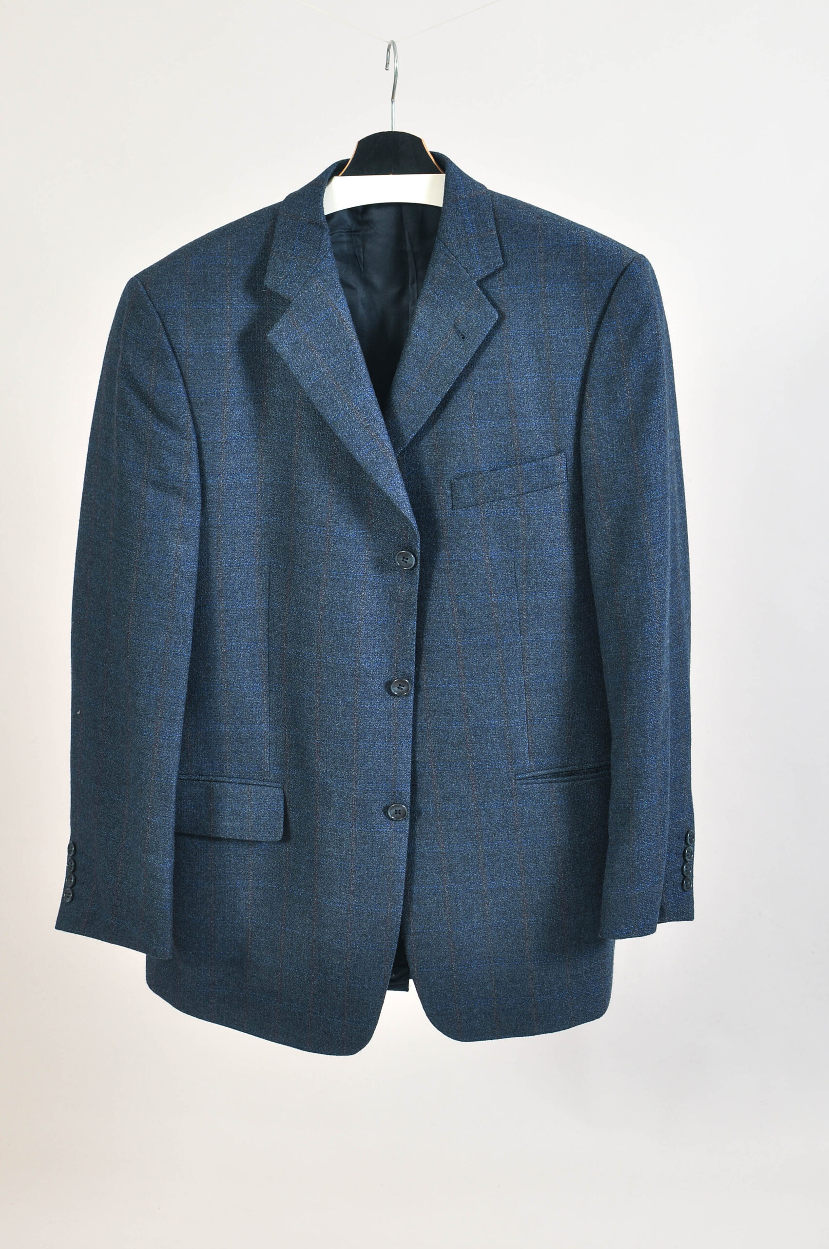 Vintage 80s Navy Checkered Wool Blazer by Licona | XL–XXL