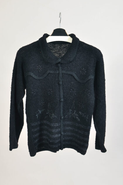 Vintage 80s Black Jumper – Classic Knit Sweater - L/M