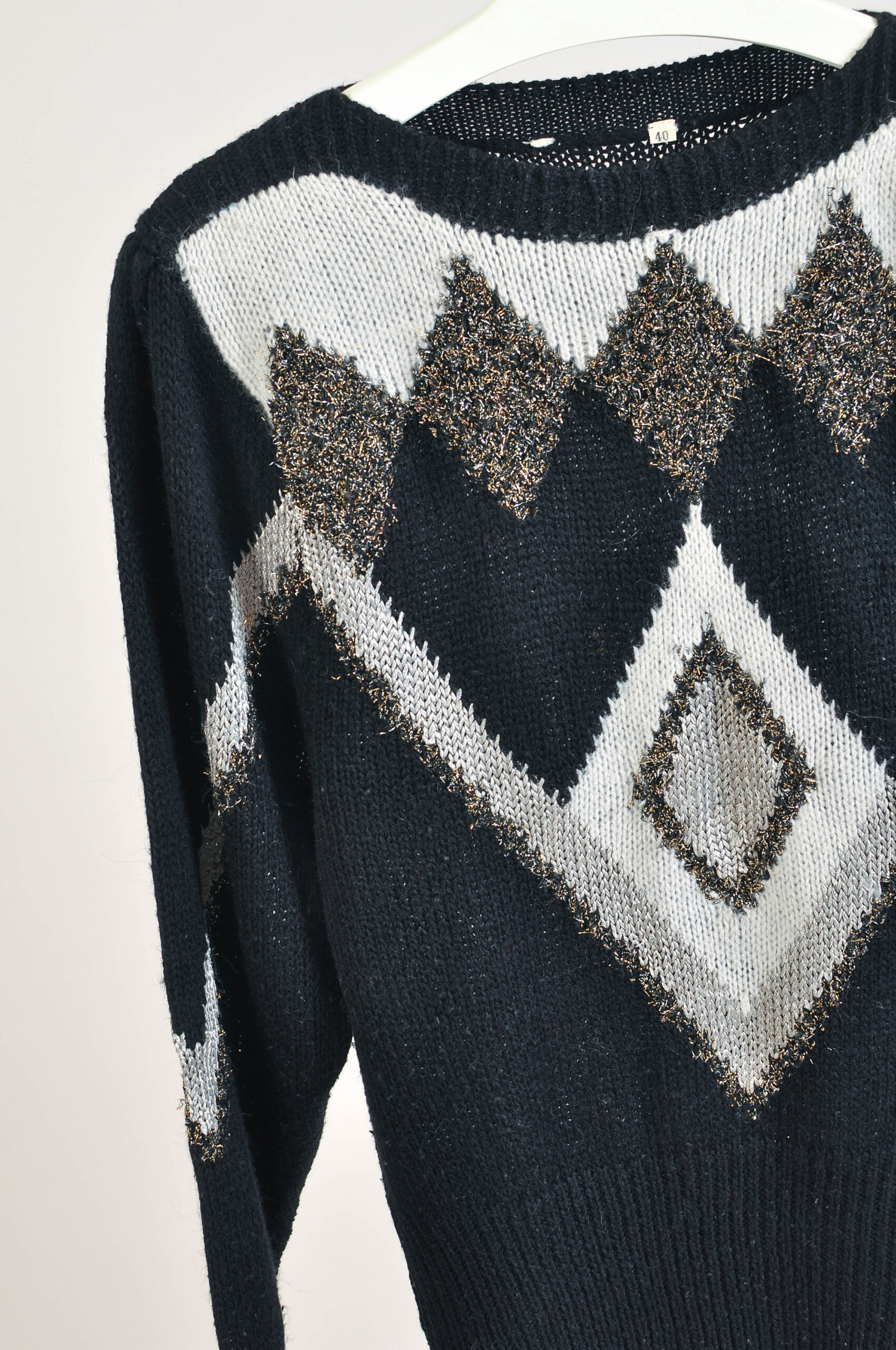 Vintage 80s Black & Silver Retro Jumper | Size 40 | Unbranded - Image 3