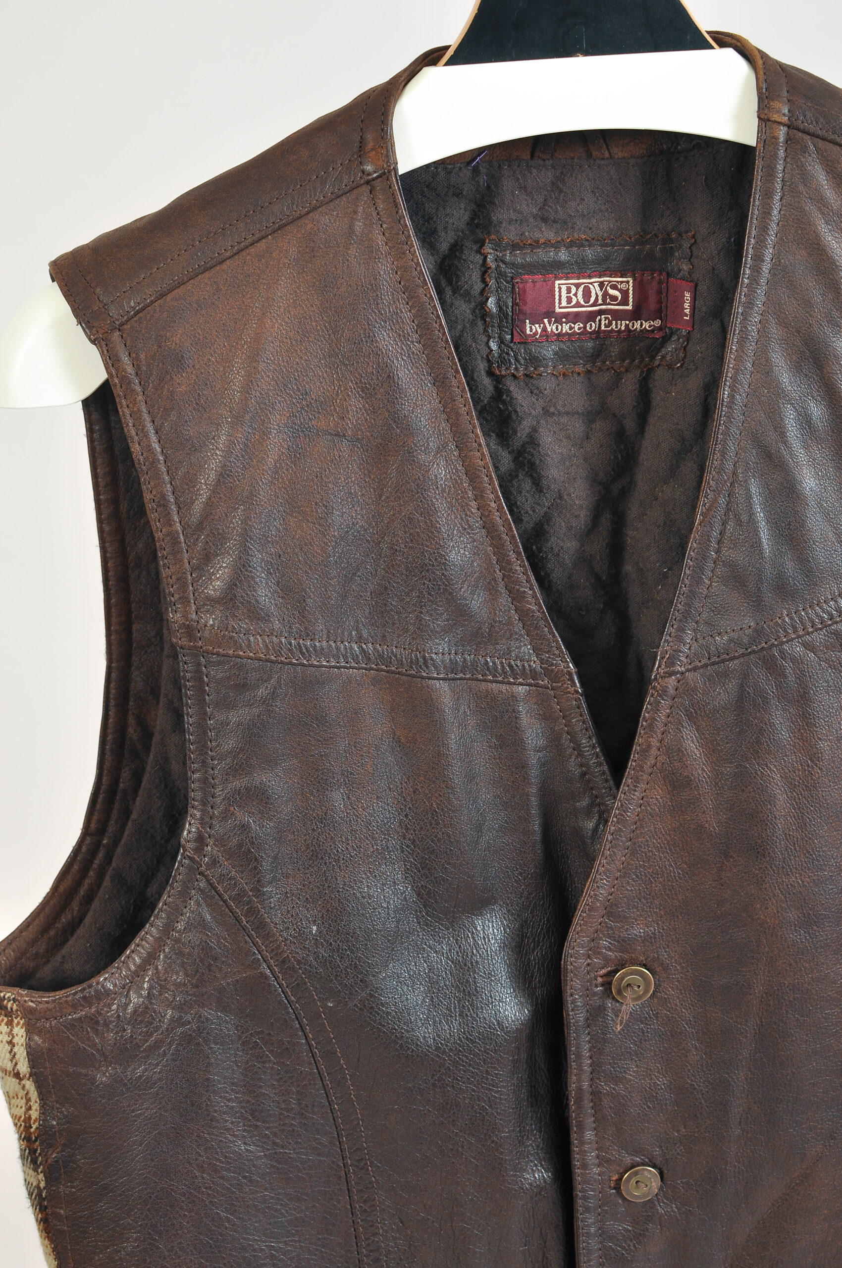 Vintage 90s Brown Real Leather Vest | Size L - Image 3