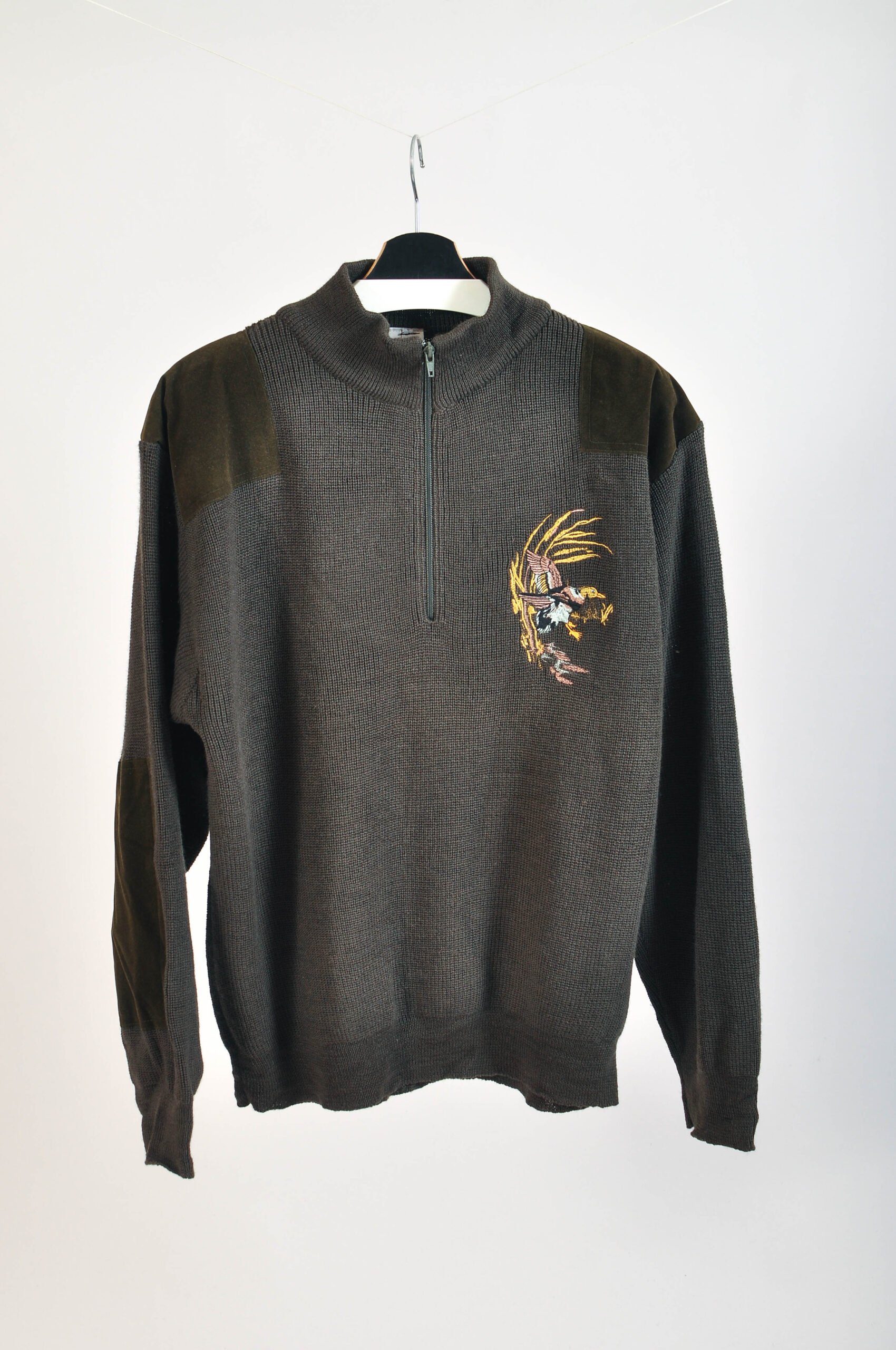 Vintage 90s 1/4 Zip Embroidered Wool Jumper | Size XL