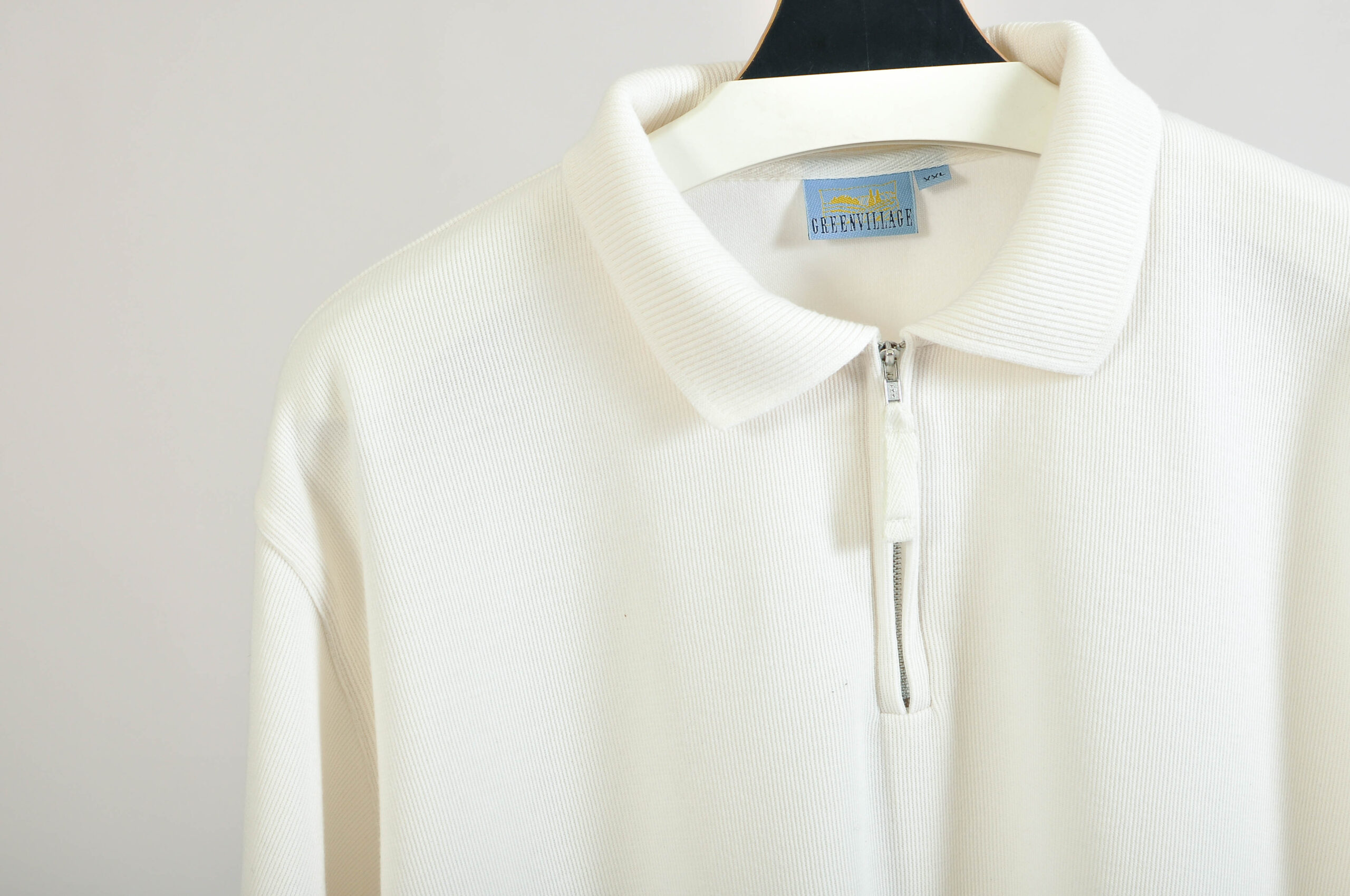Vintage 90s White Polo Sweatshirt | XXL | Green Village - Image 3