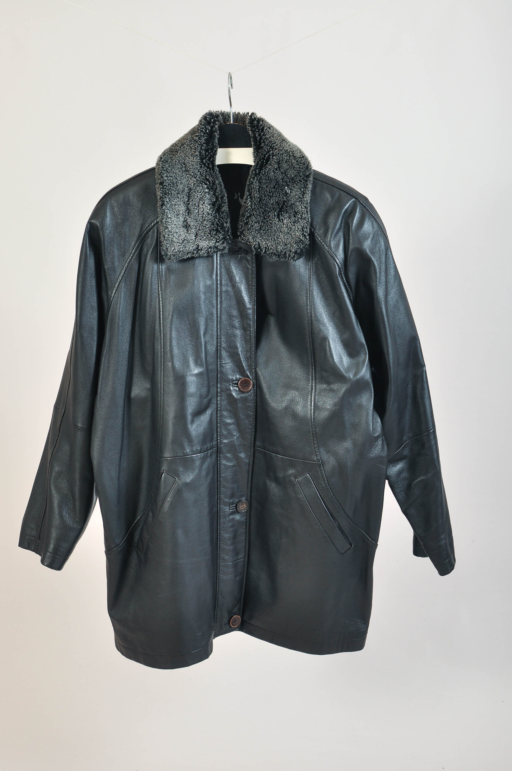 Vintage 80s Black Real Leather Coat | Lined Oversized XXL