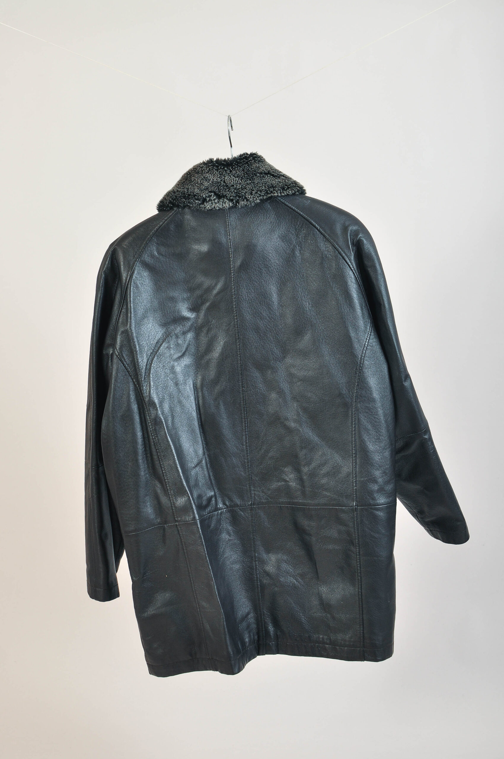 Vintage 80s Black Real Leather Coat | Lined Oversized XXL - Image 4