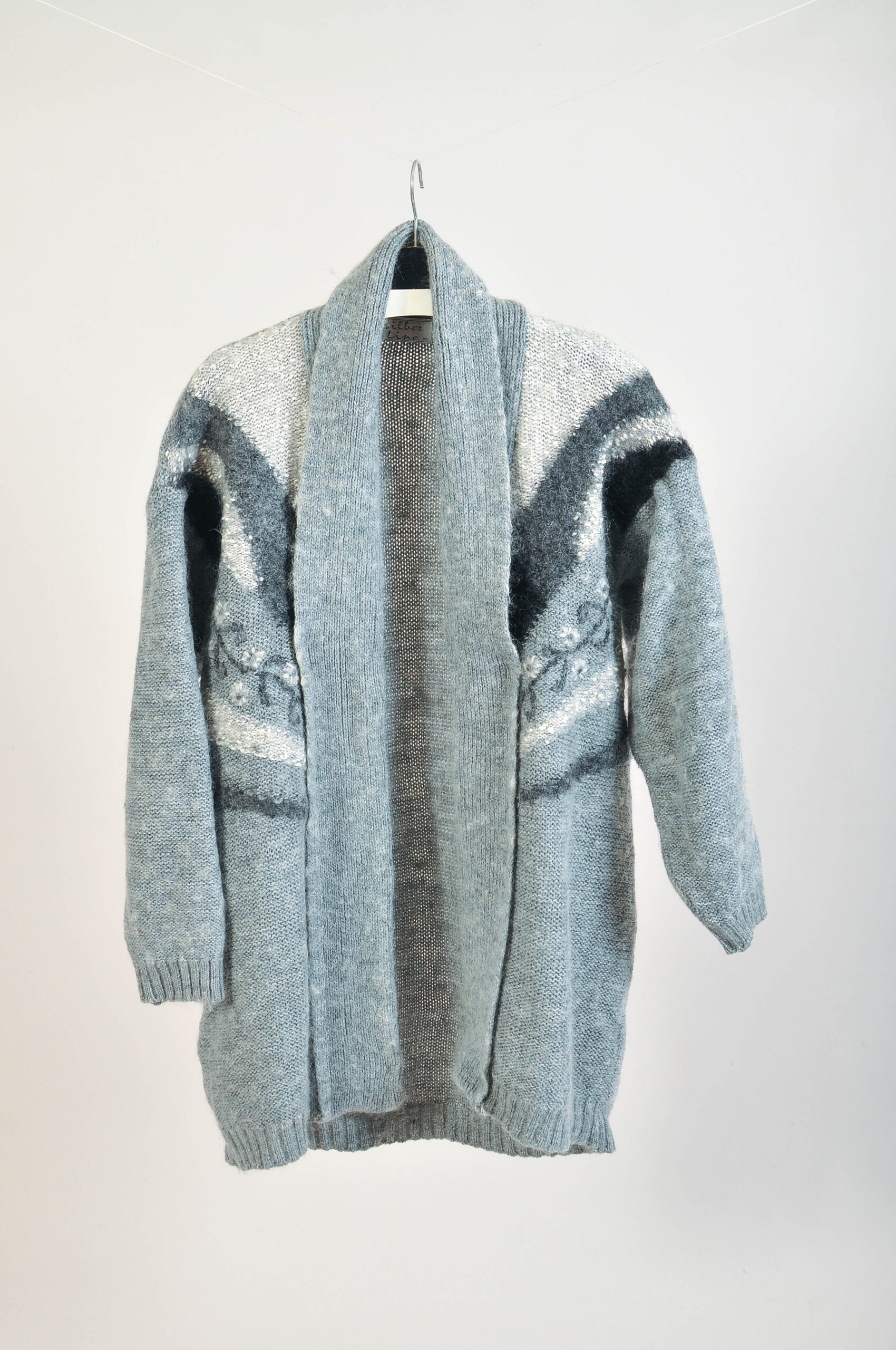Vintage 90s Grey Knitted Cardigan – One Size – Longline Fit